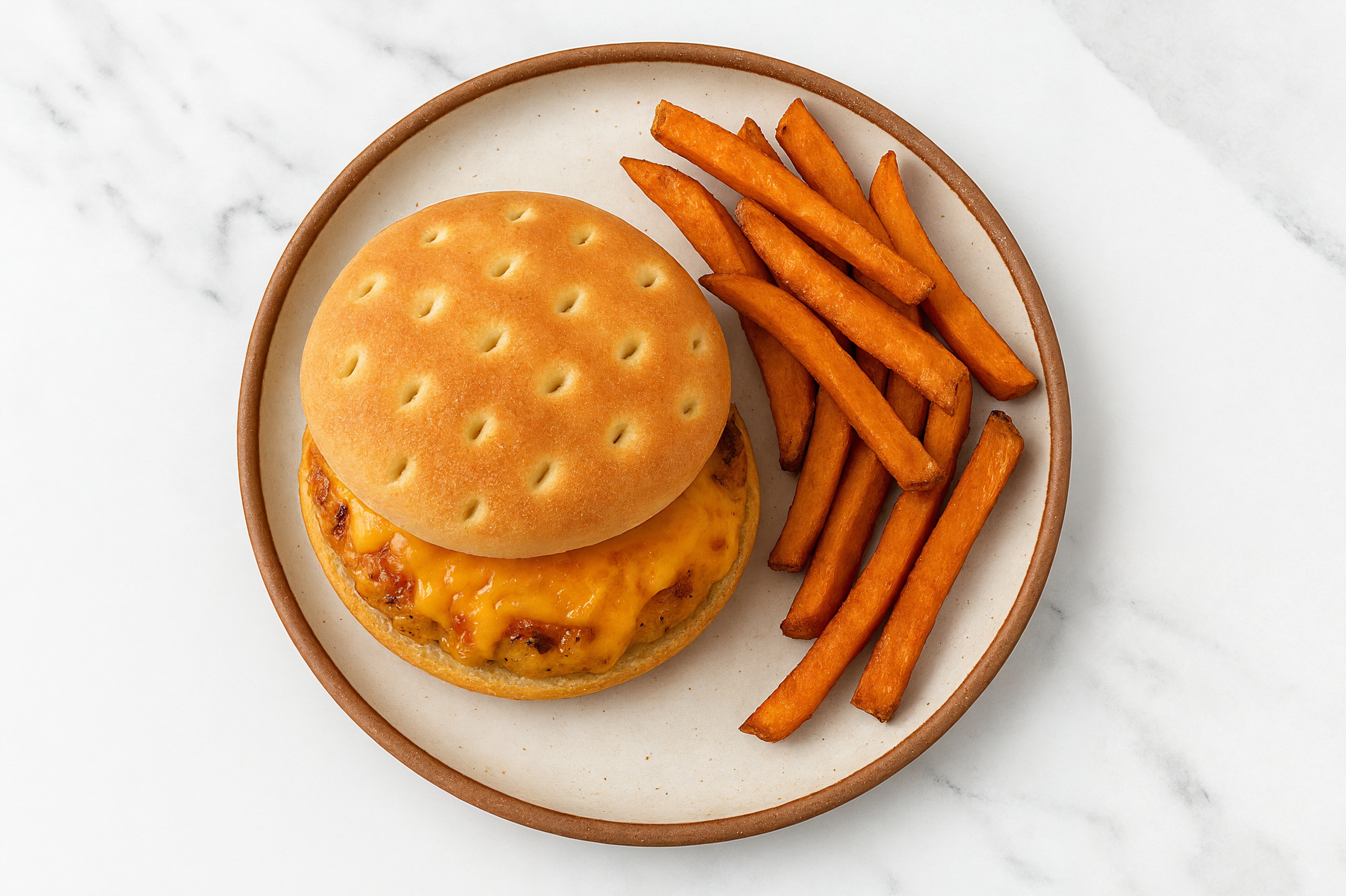 Herby Chicken Cheeseburger + Hand-Cut Sweet Potato Fries