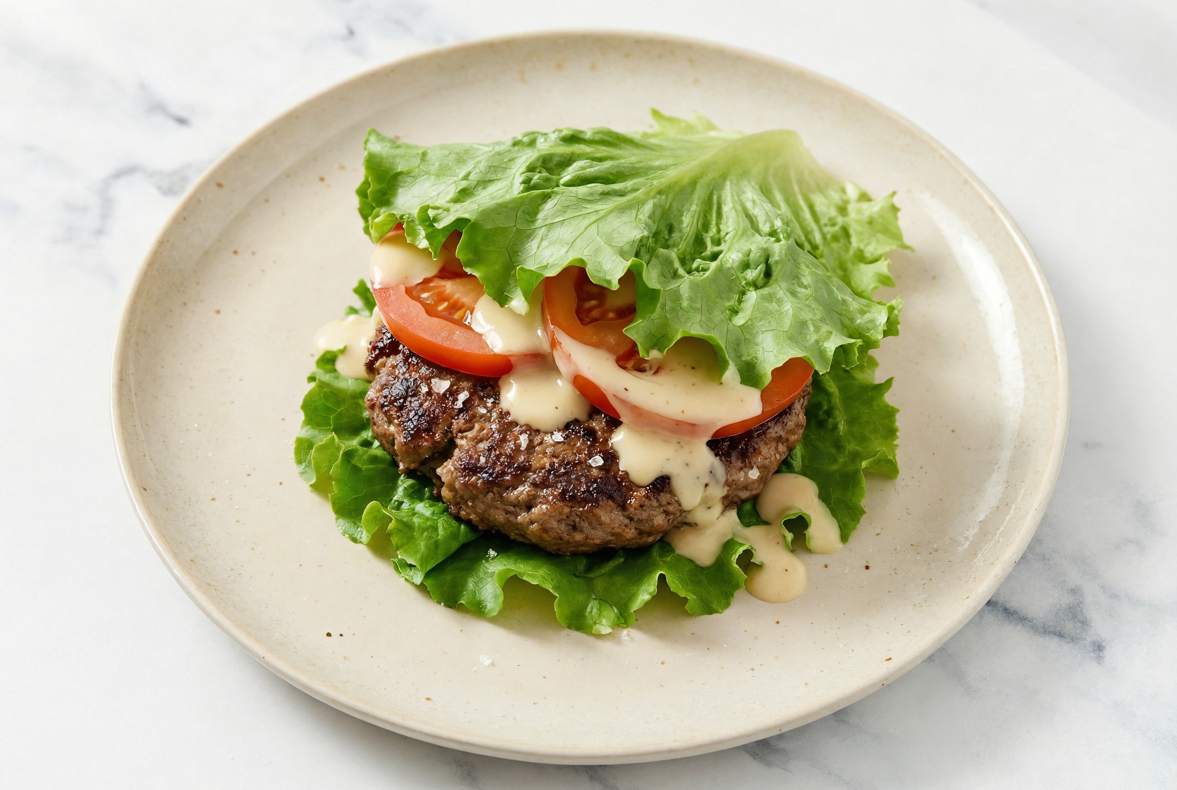 Protein-Style Miso Caesar Burger with Wagyu Beef Patties