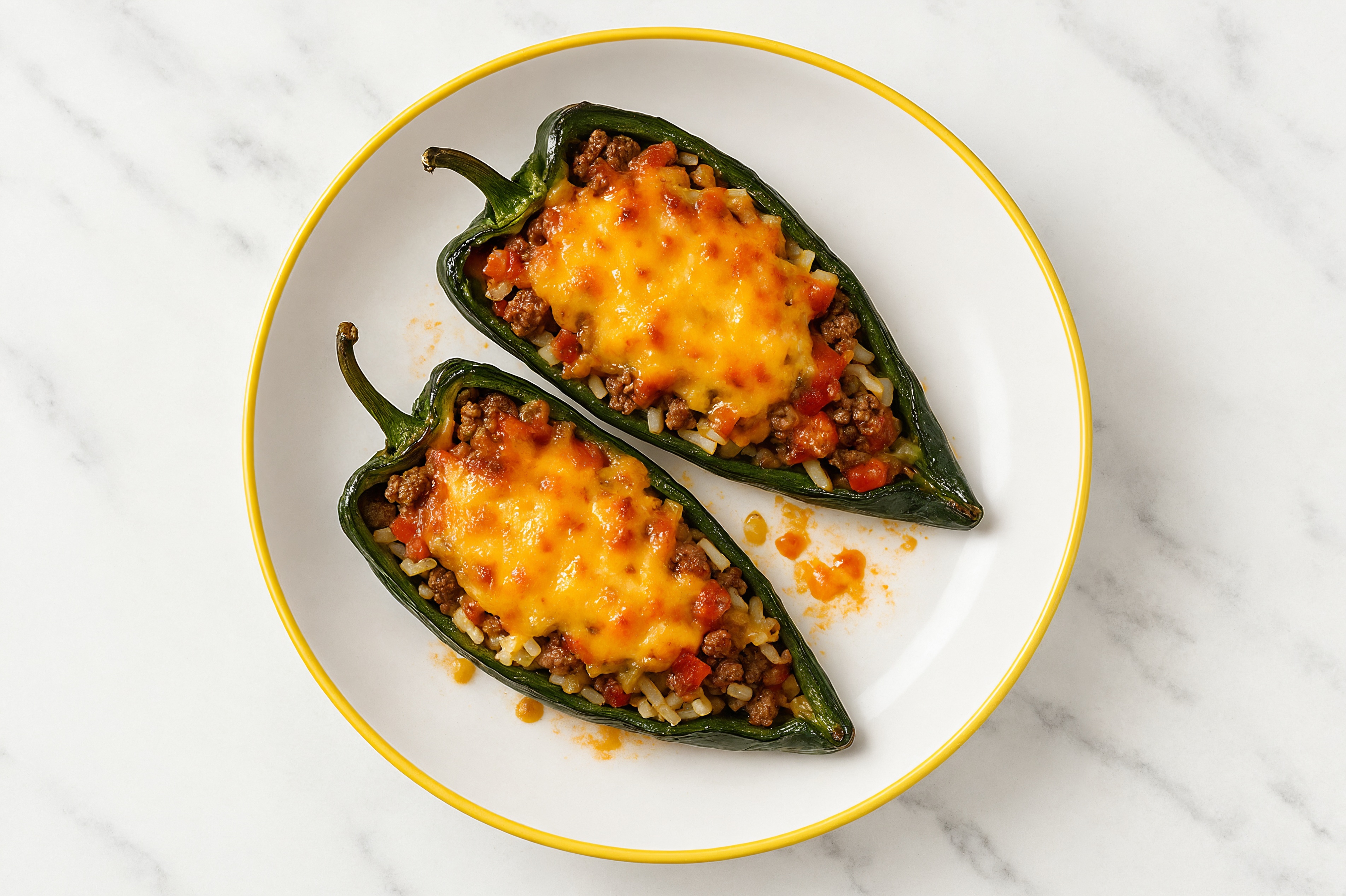 Herby Cheesy BBQ Beef and Brisket Burger Stuffed Poblano Peppers