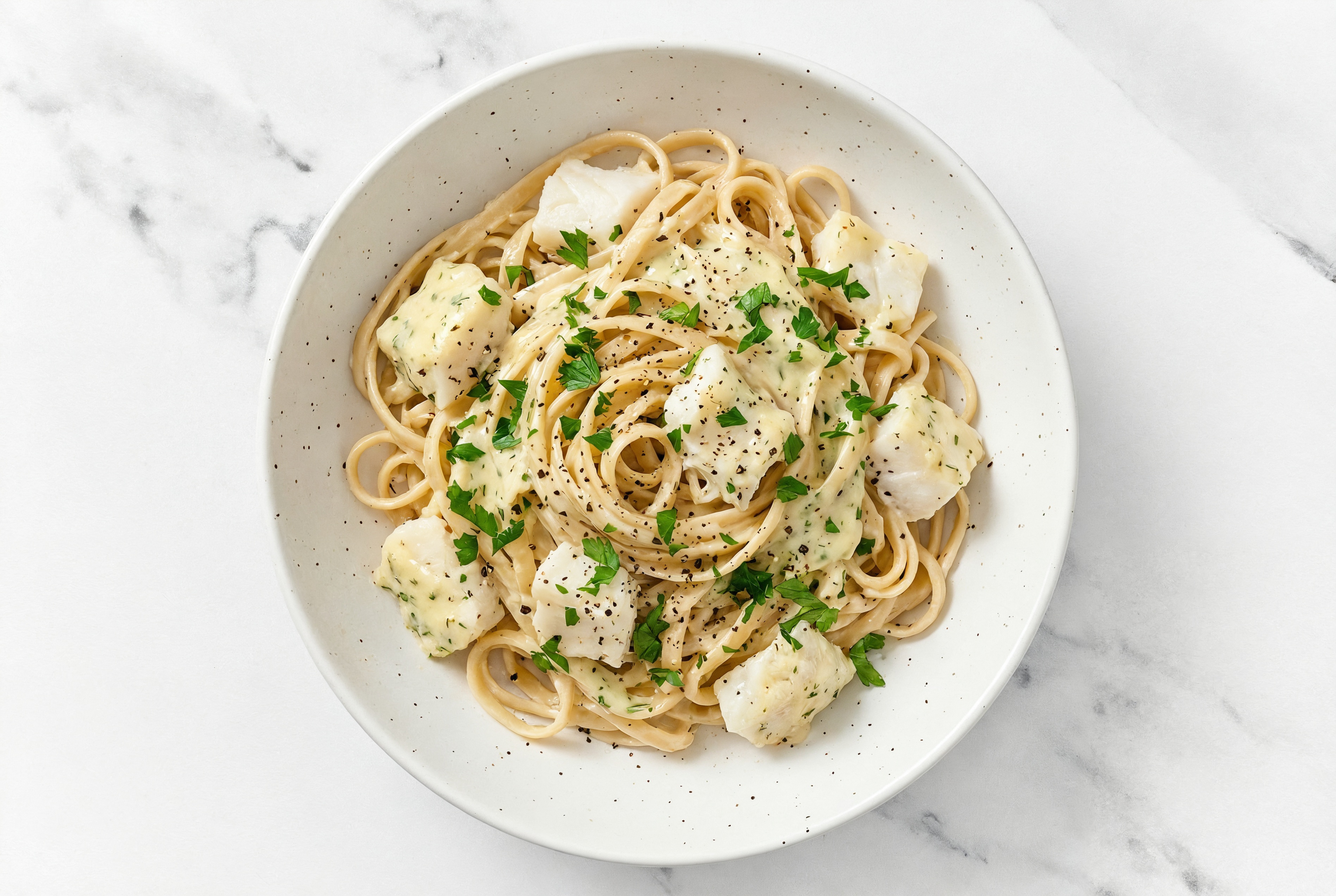 Halibut Linguine Herb Cream