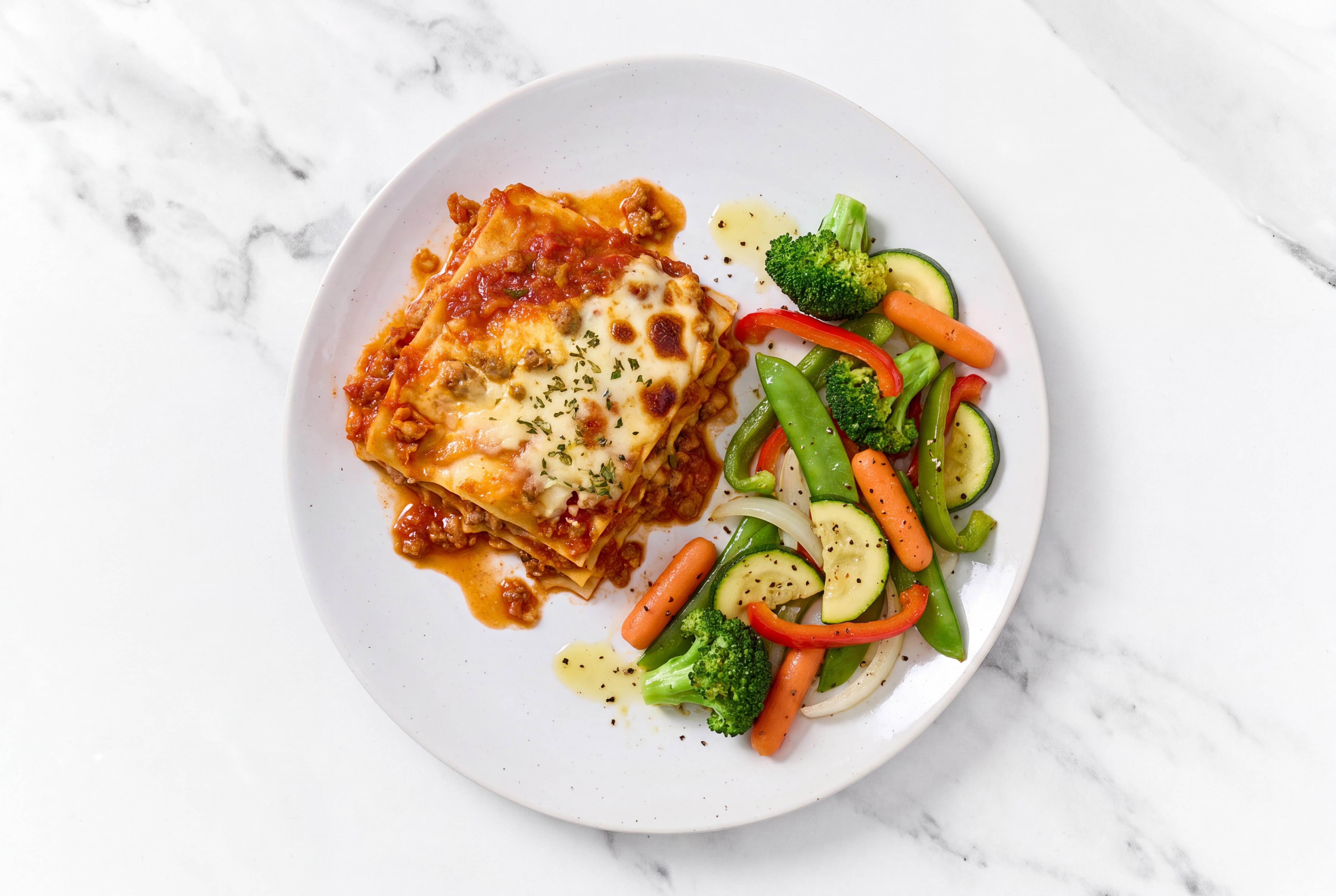 Lasagna Bolognese with Mixed Veggies