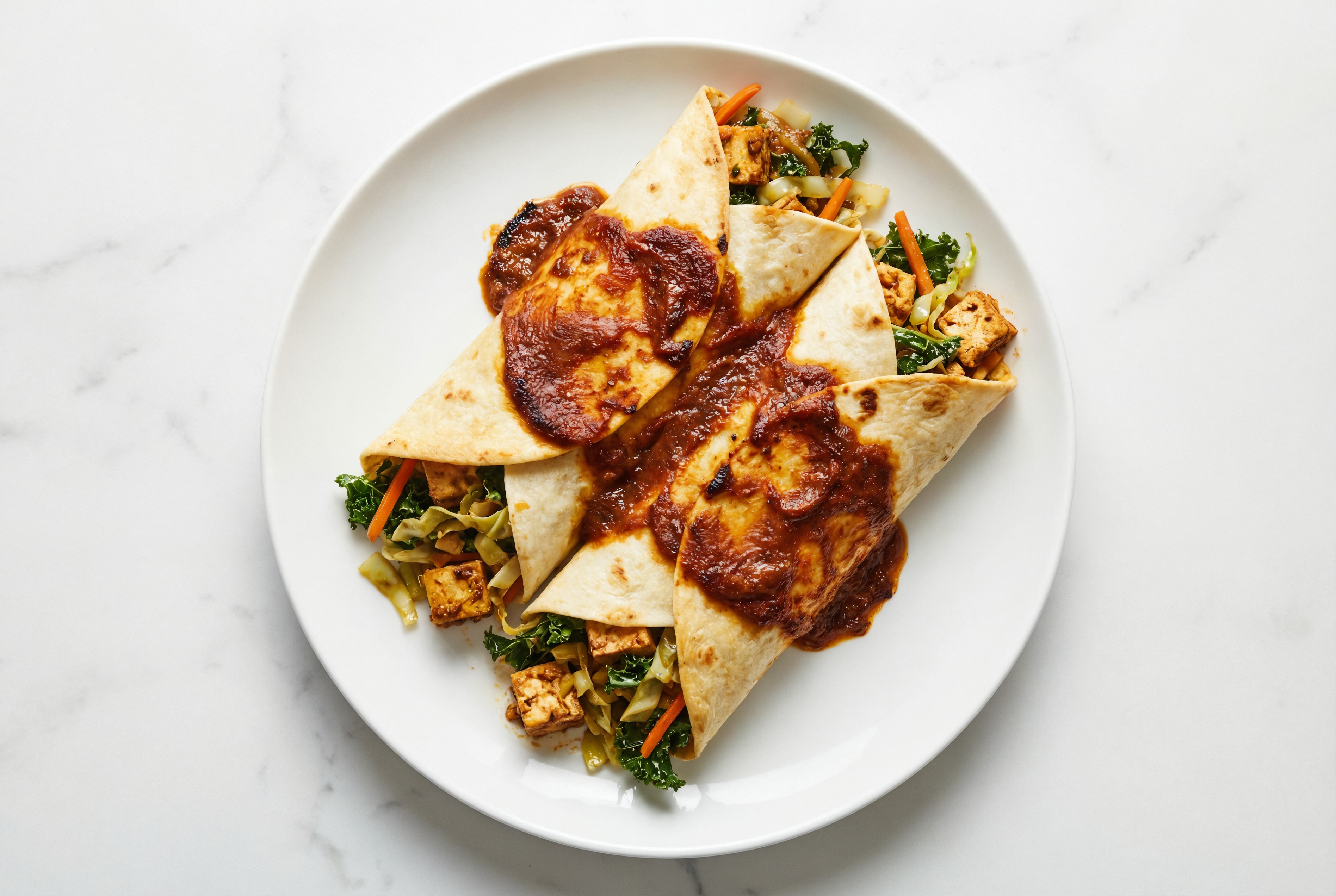 Bright Super Veggie + Savory Spiced Tofu Bites Enchiladas Rojas