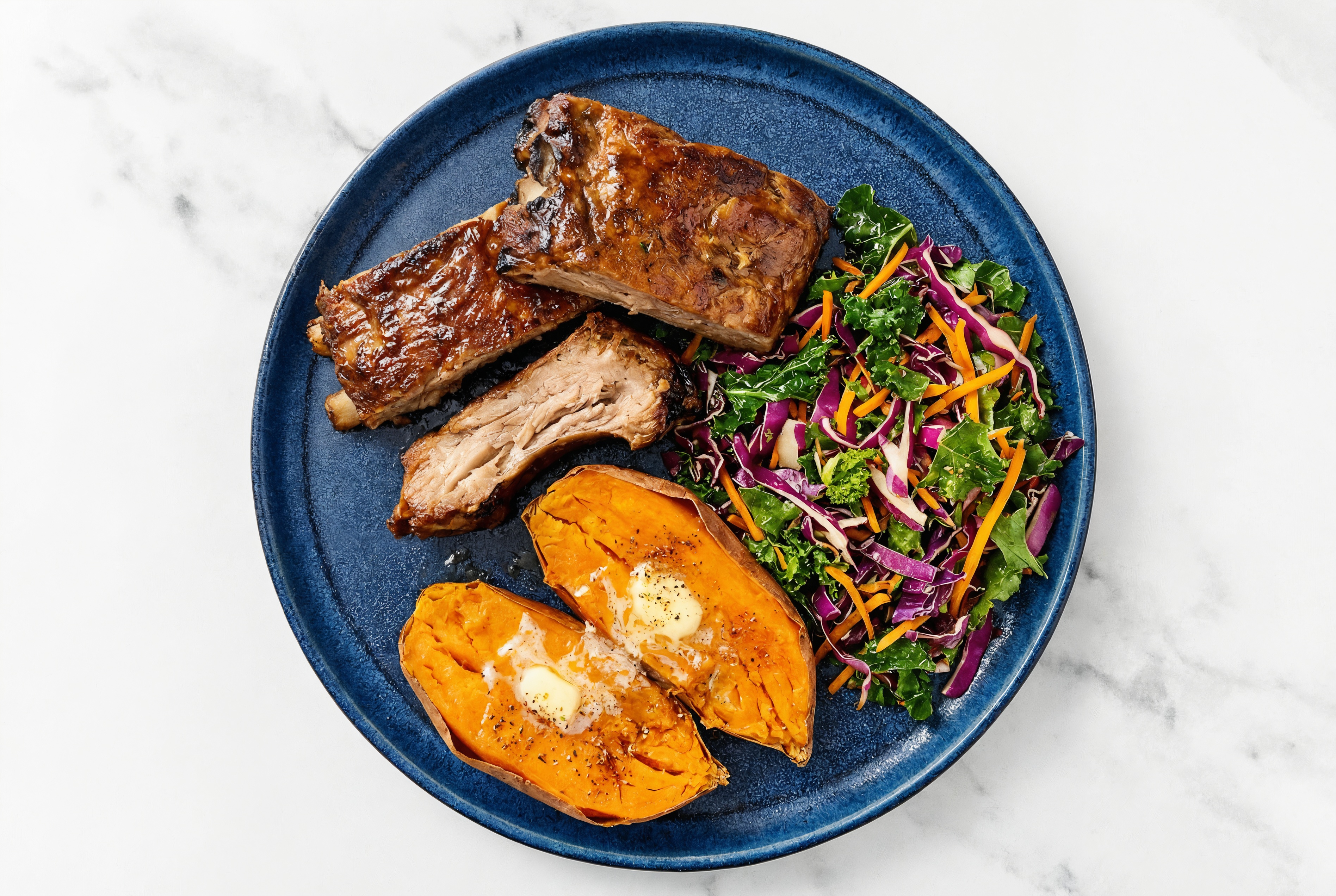 Juicy Baby Back Ribs Rainbow Veggie Plate
