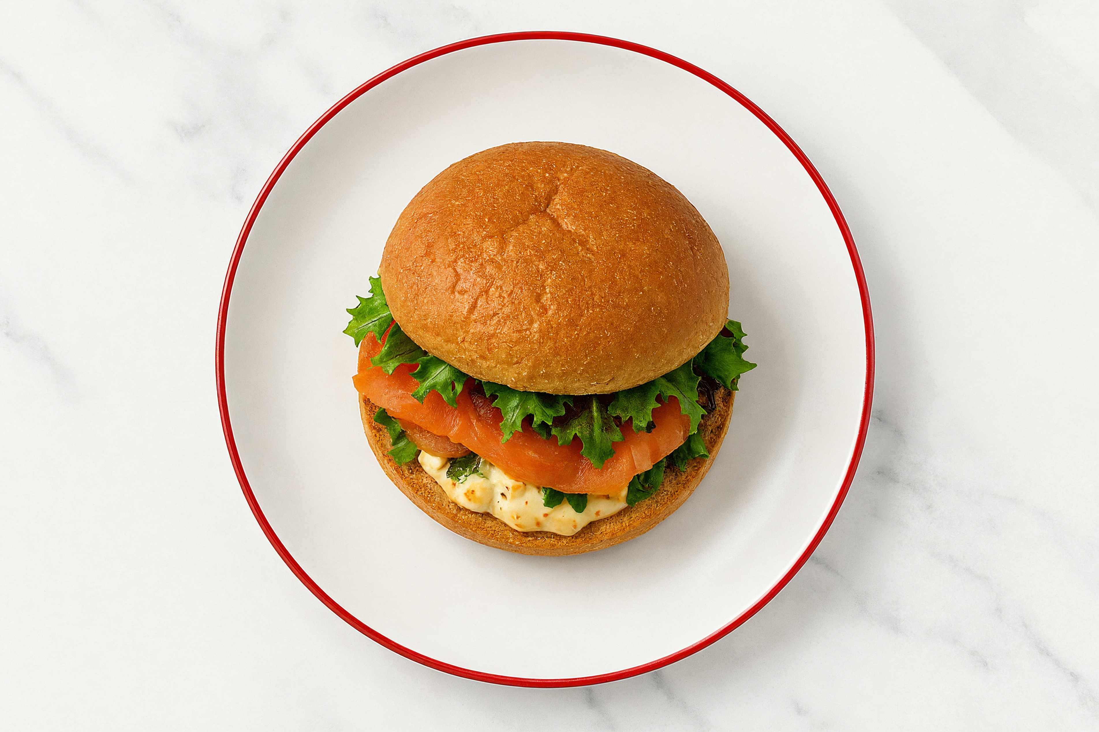 Street Corn Smoked Salmon Sandwich with Spring Mix on Gluten-Free Buns