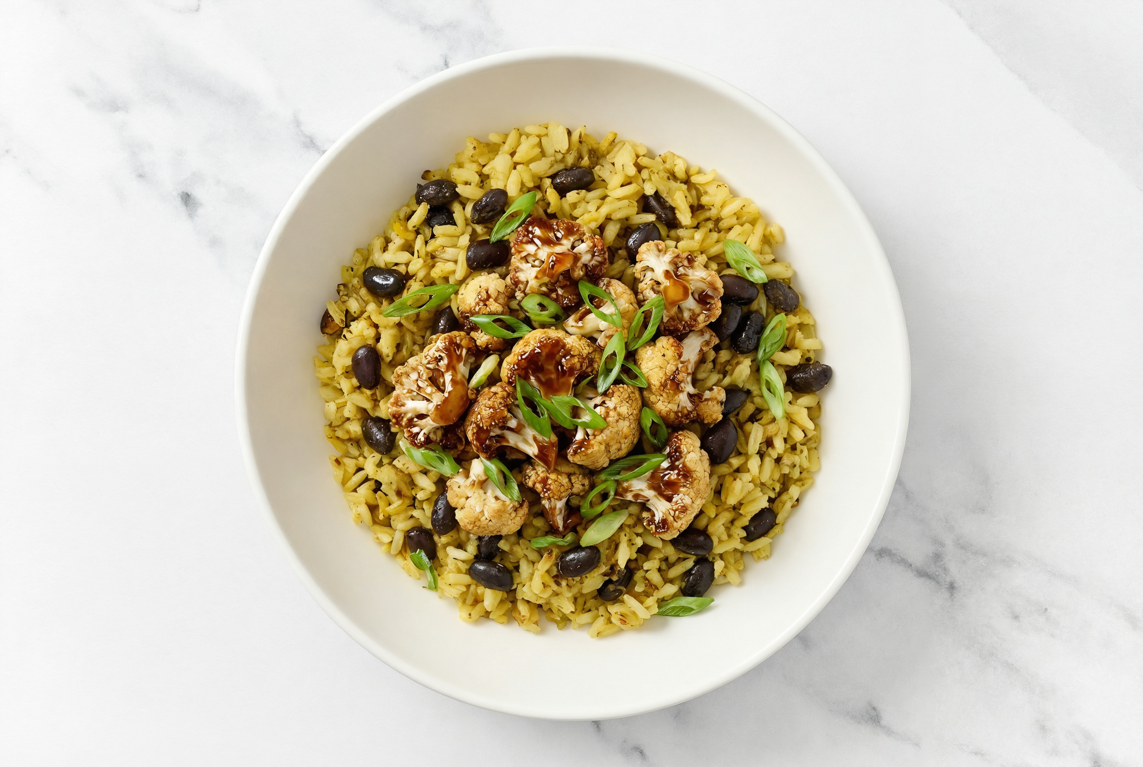 Air Fryer Japanese BBQ Glazed Cauliflower + Rice with Beans