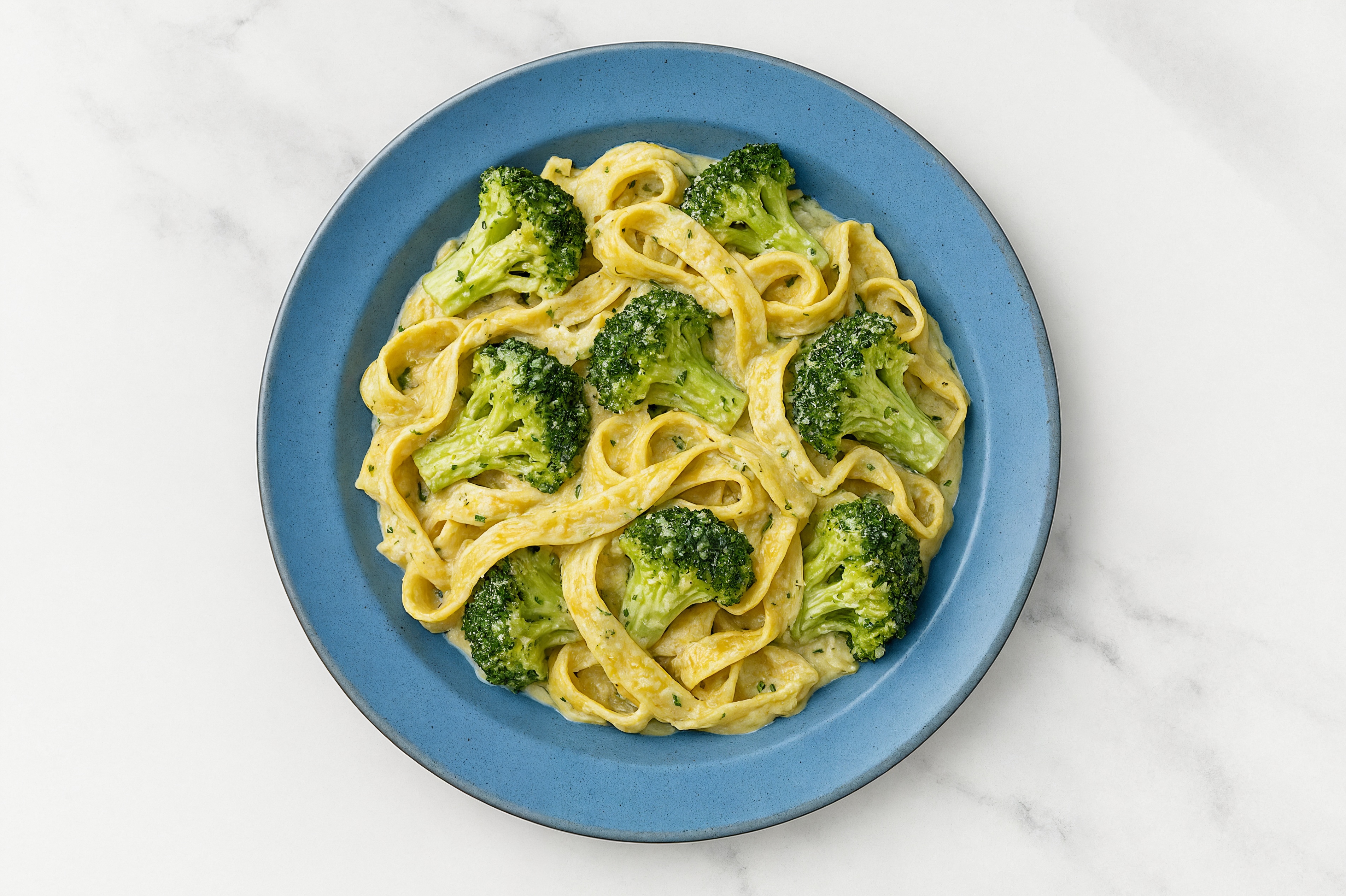 Herb Cream Egg Tagliatelle Pasta with Organic Broccoli