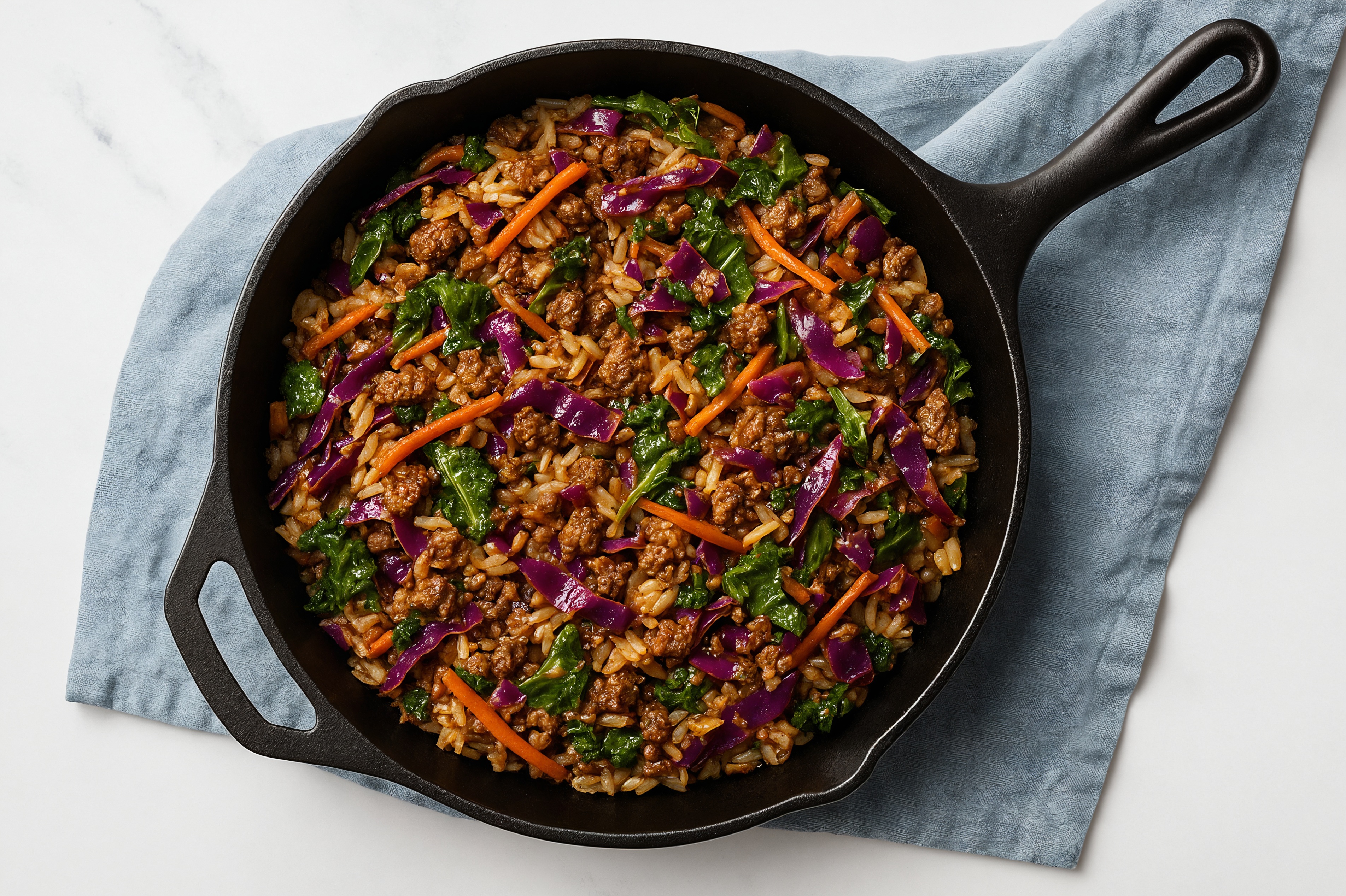  Sesame Ginger Rainbow Veggie + Ground Beef Patties Stir-Fry