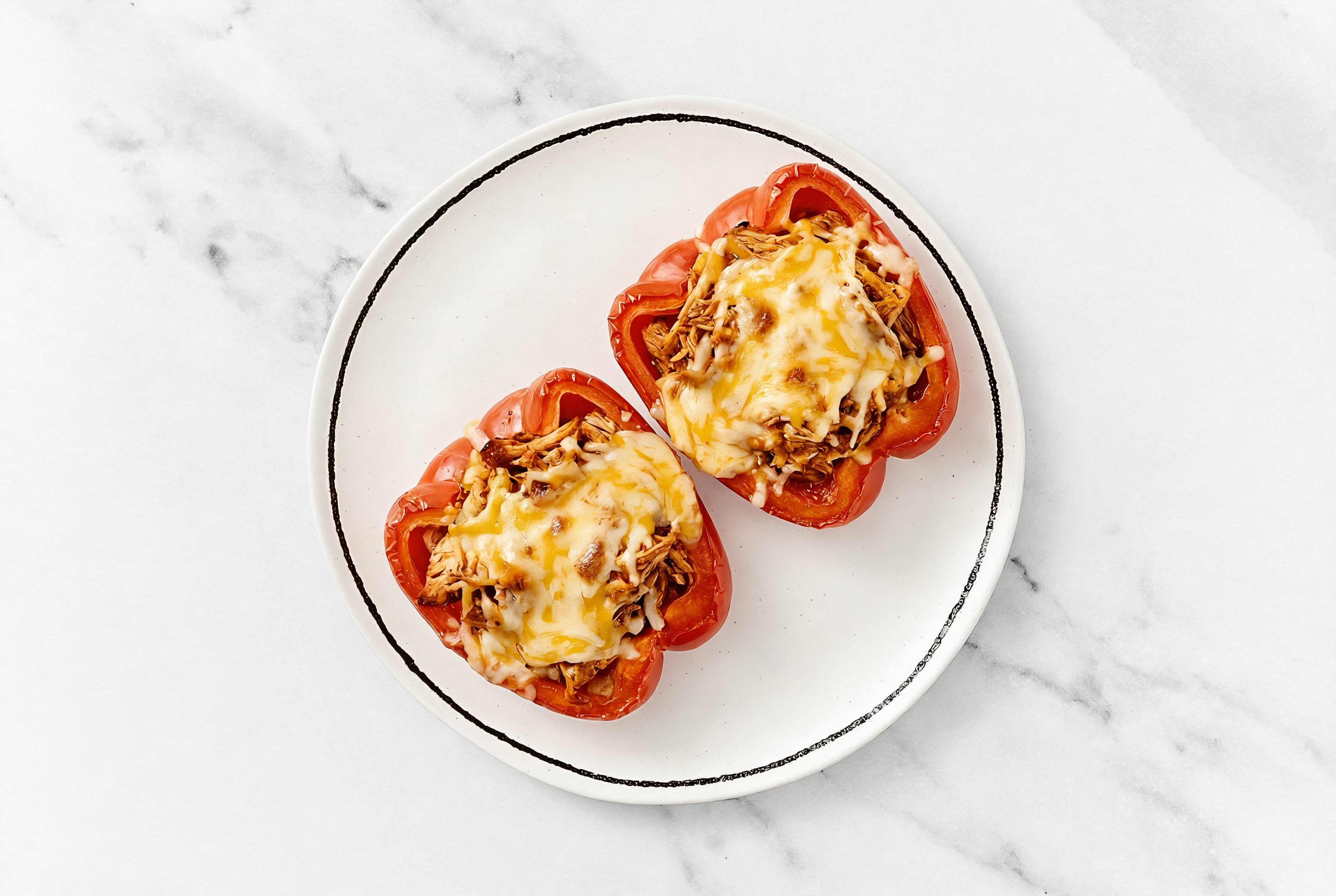 Cheezy BBQ Chicken Stuffed Peppers with Original BBQ Sauce