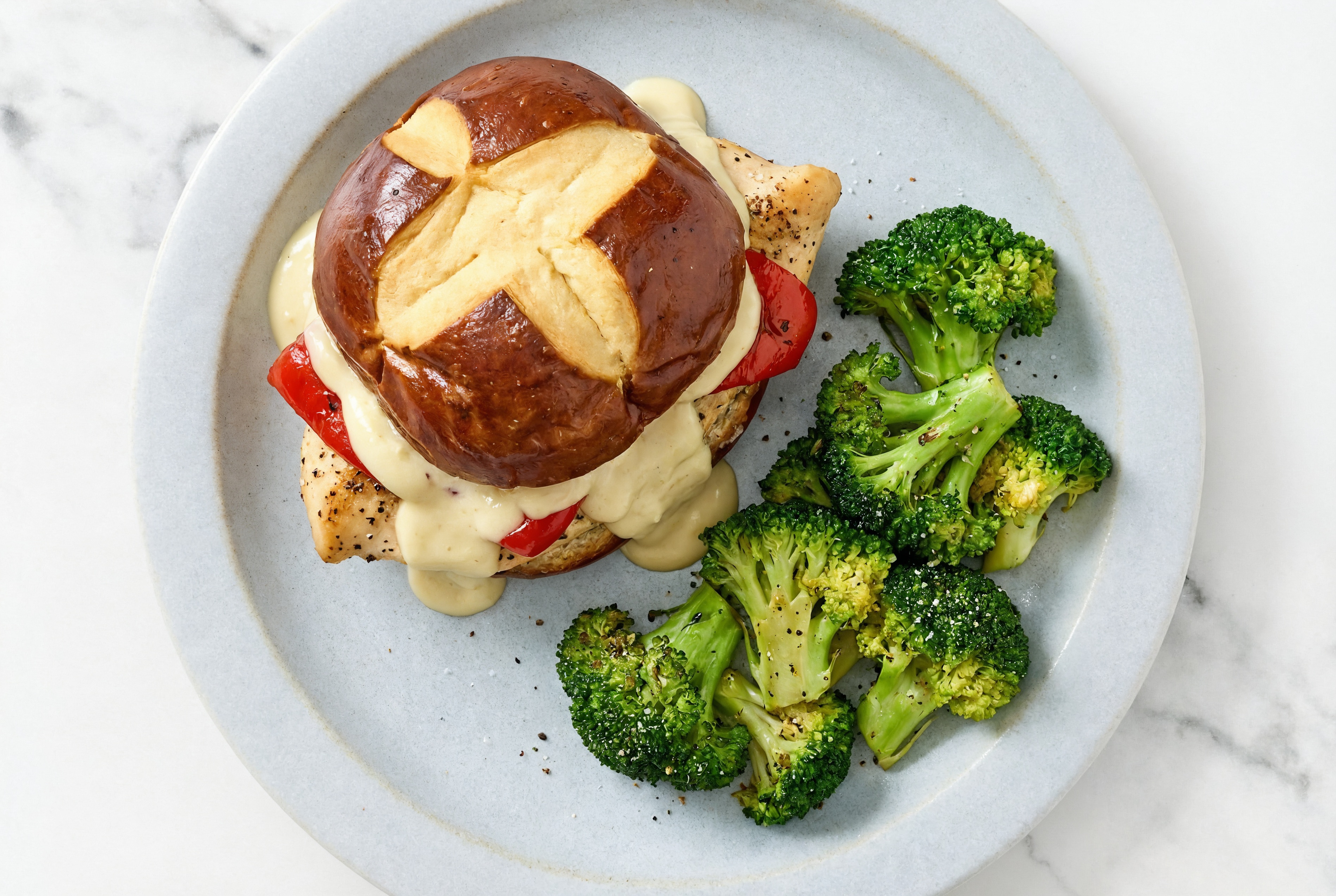 Garlicky Chicken Sammies + Steamed Organic Broccoli