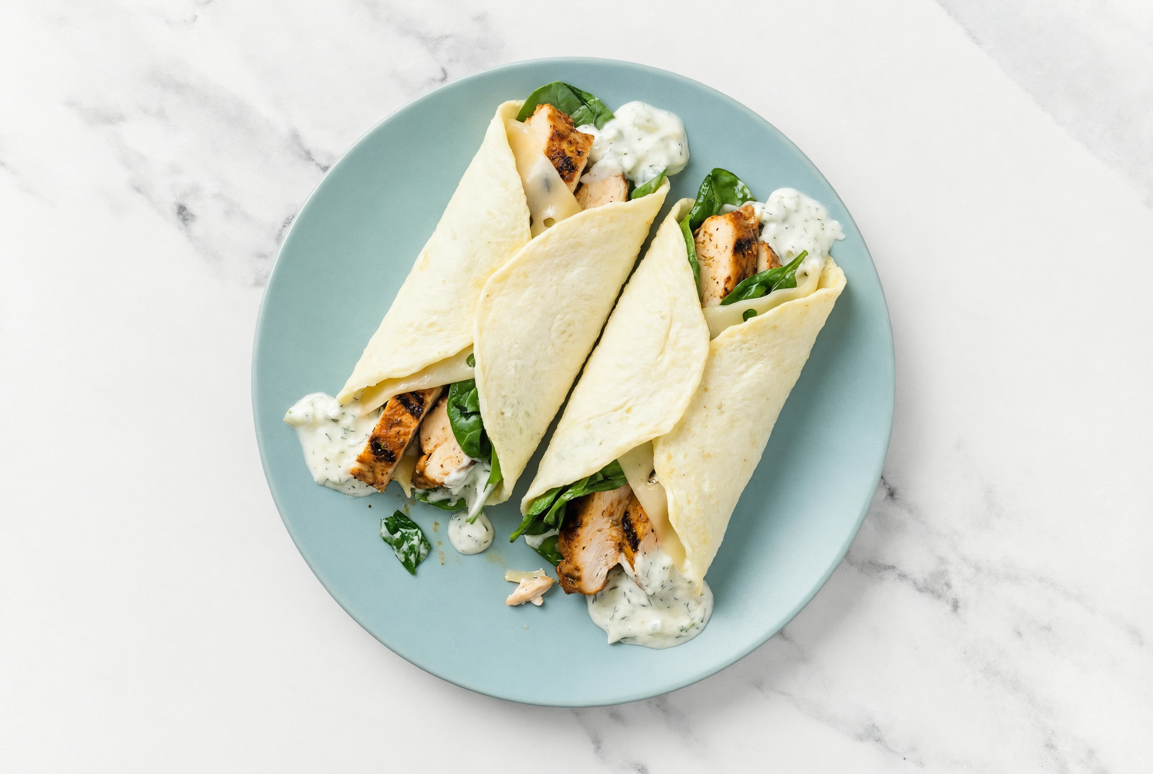 Creamy Blackened Chicken + Swiss Wraps with Spinach