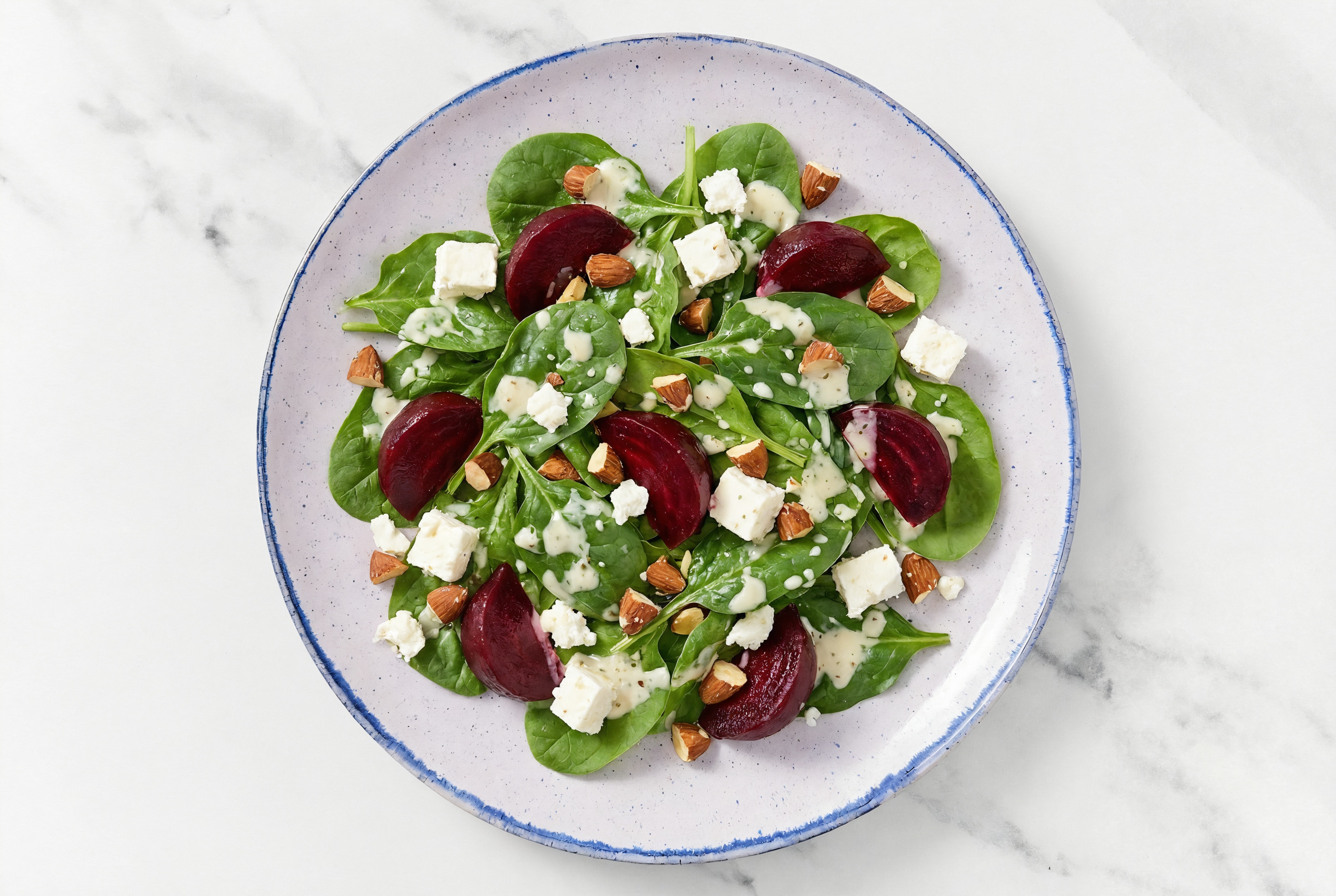 Beet + Feta Organic Spinach Salad with Buttermilk Ranch Dressing