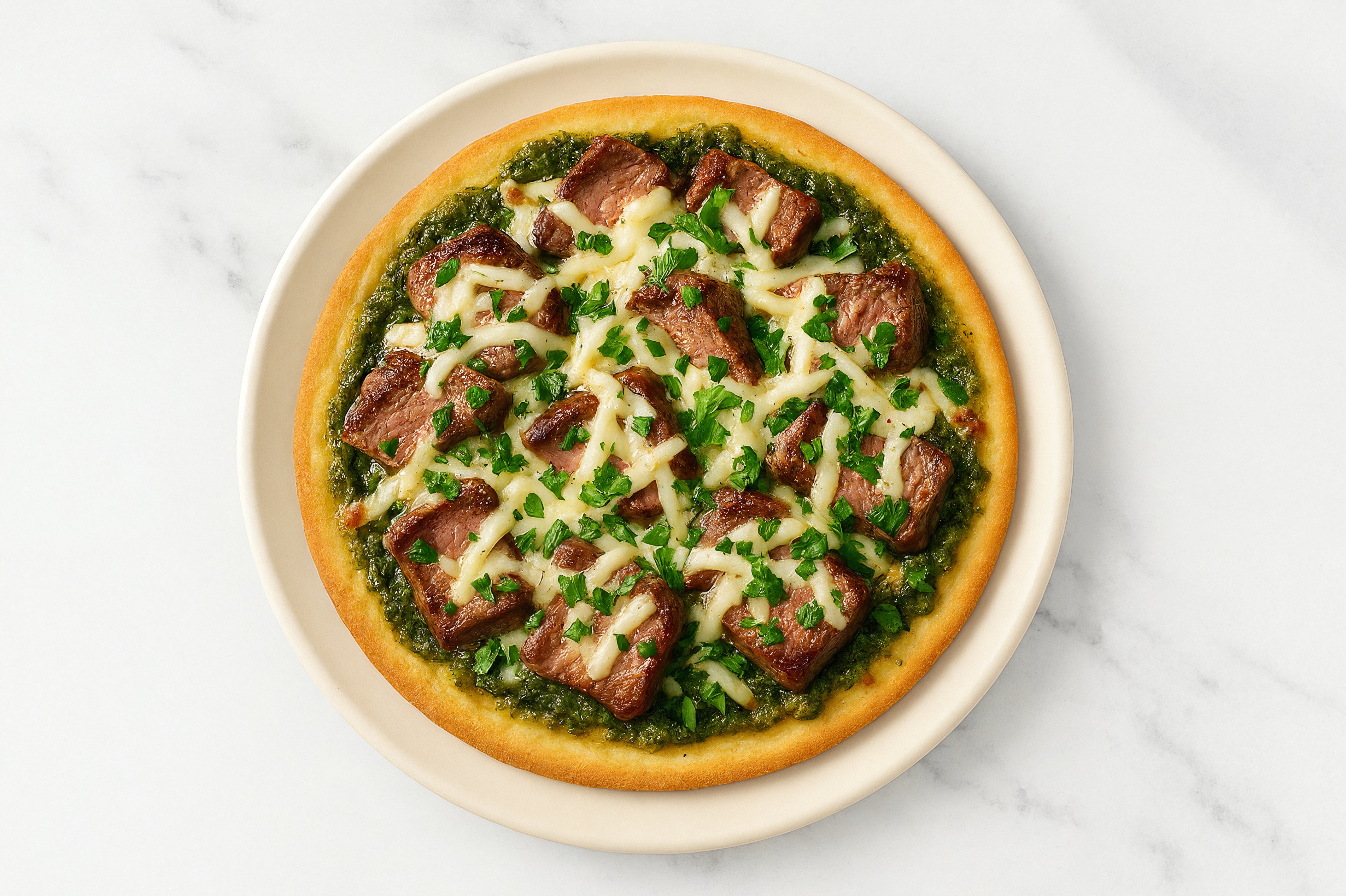 Pesto Sirloin Gluten-Free Pizza with Parsley