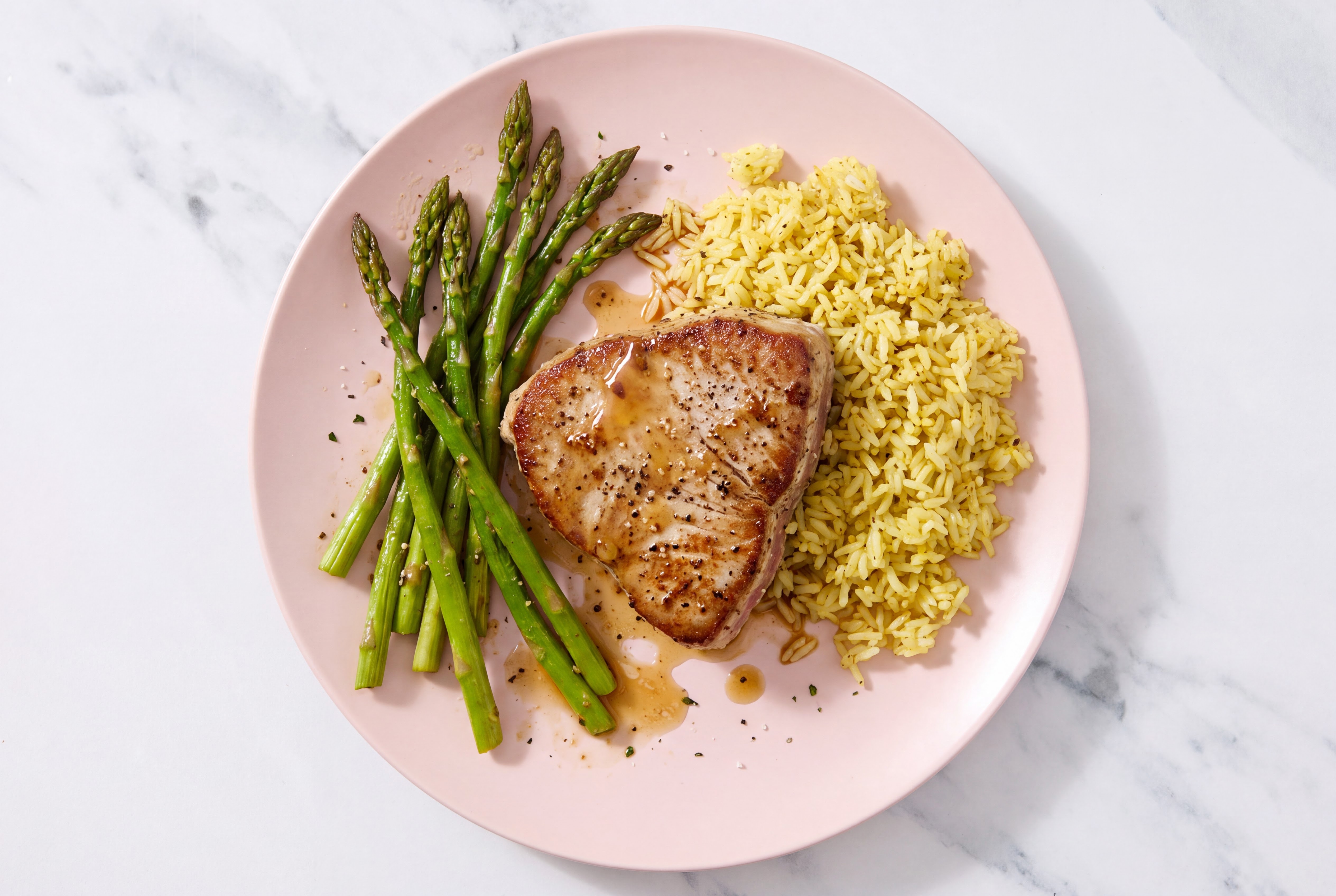 Gingery Ponzu Tuna Steak with Asparagus + Jasmine Rice