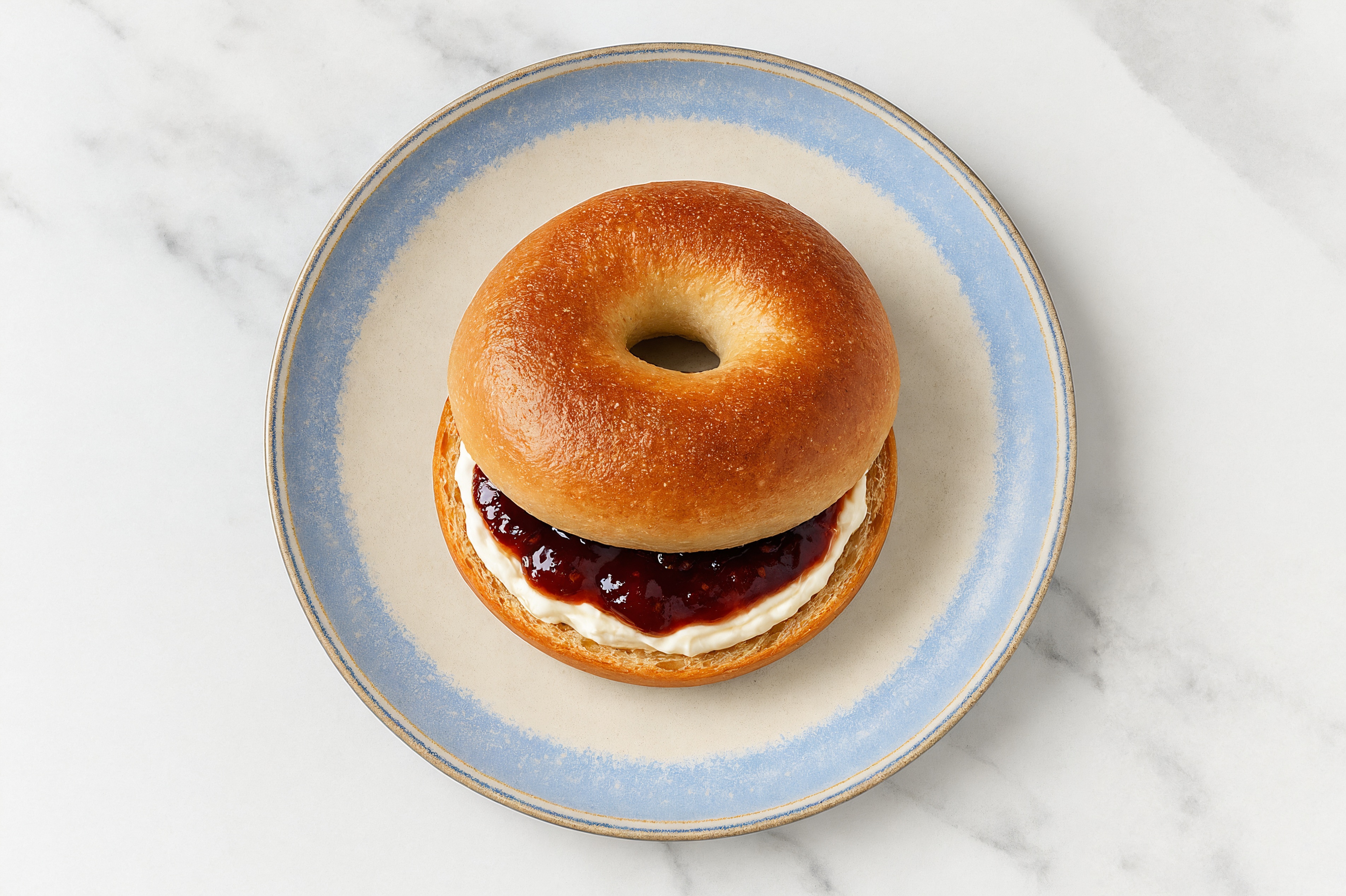 Cream Cheese + Strawberry Jam Bagel Sandwich