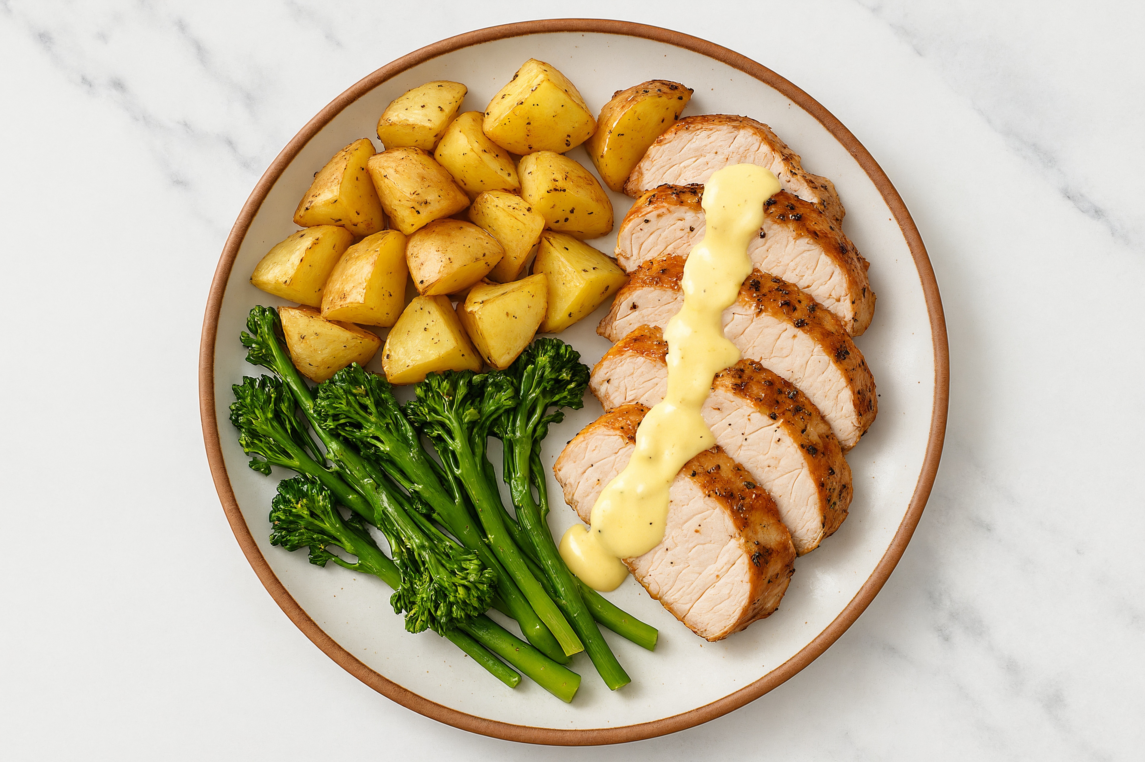 Herby Roast Pork + Yellow Potatoes with Creamy Horseradish