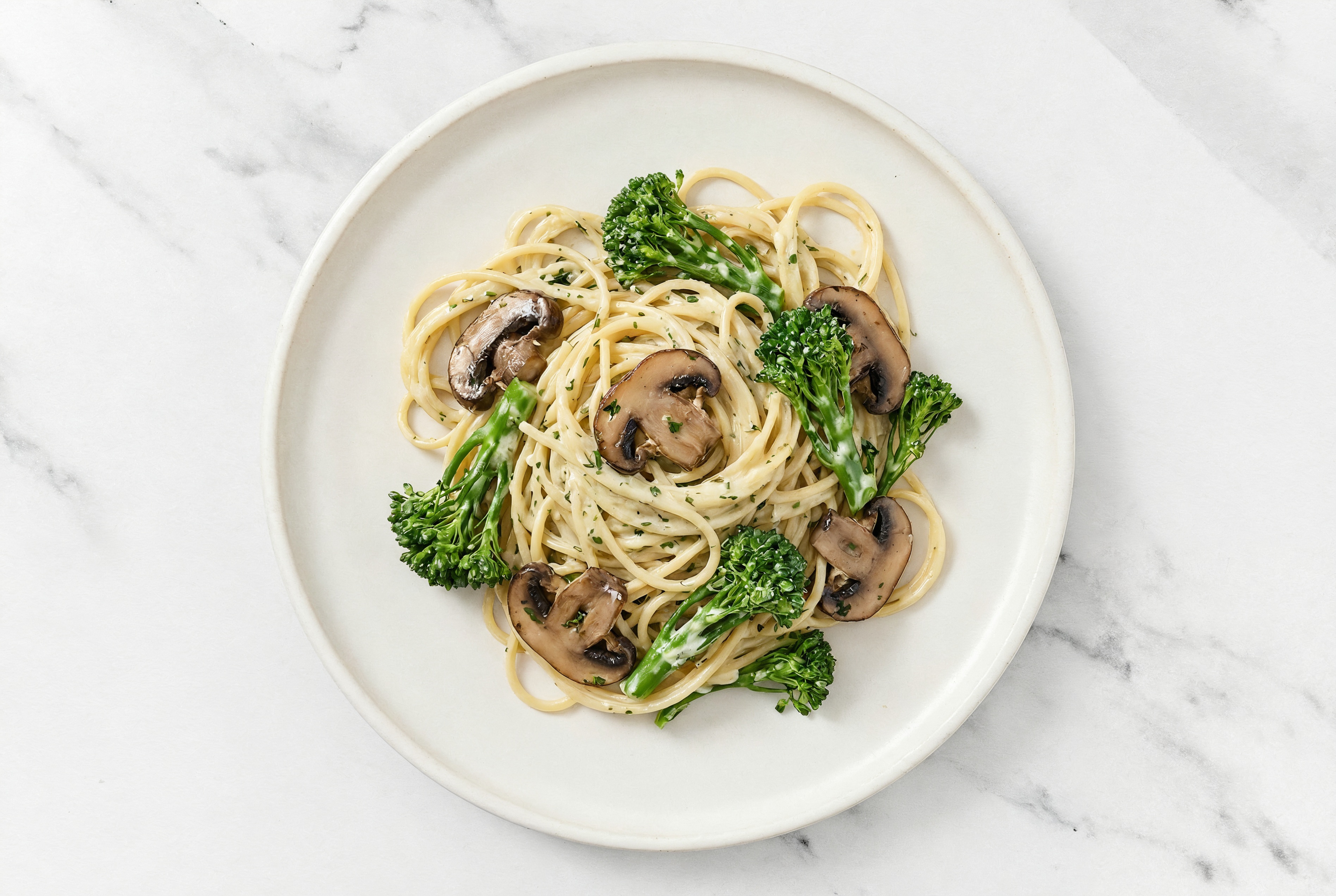 Mushroom + Broccoli Gluten Free Spaghetti Herb Cream