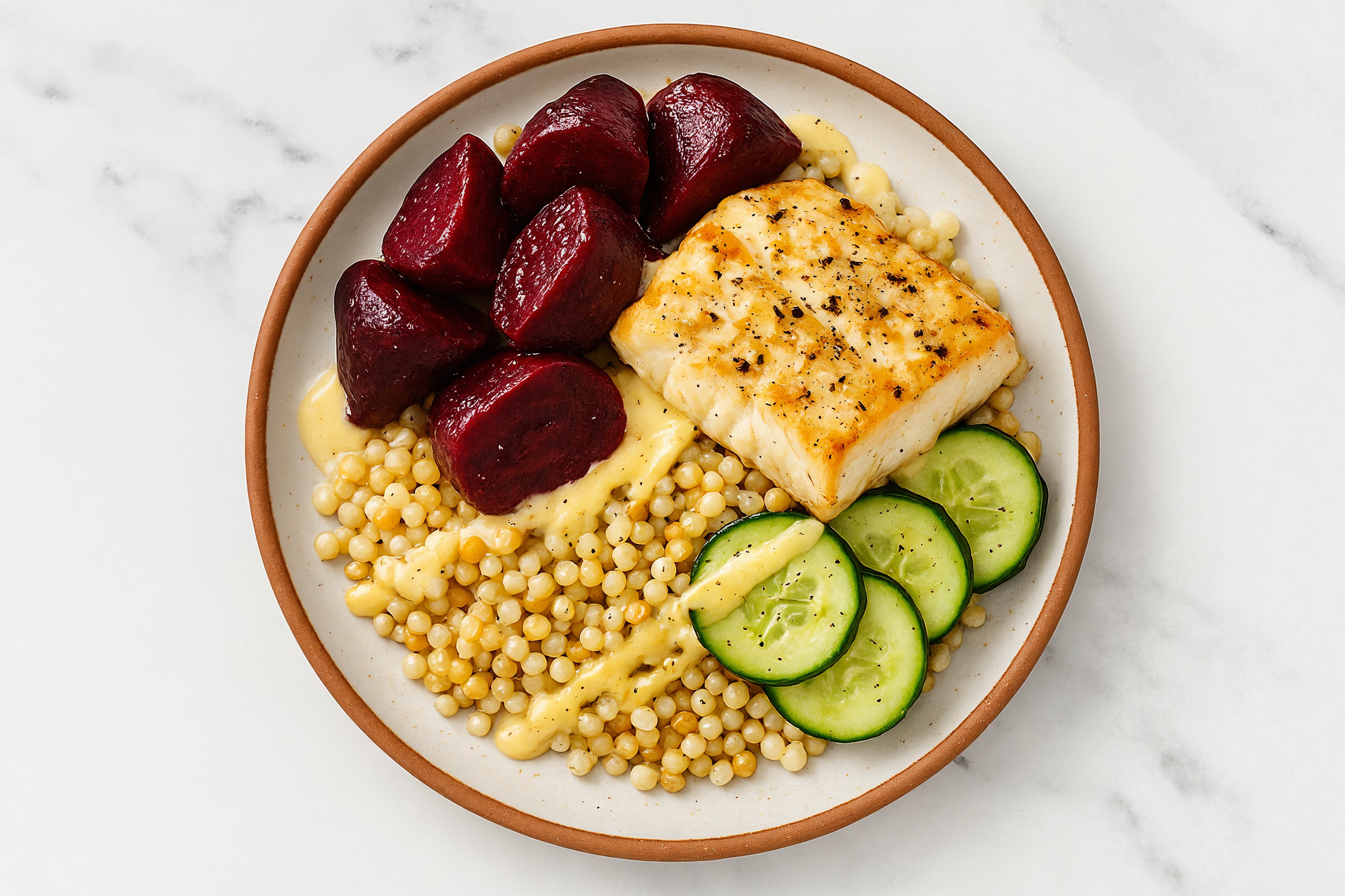 Horseradish Halibut + Veggie Couscous