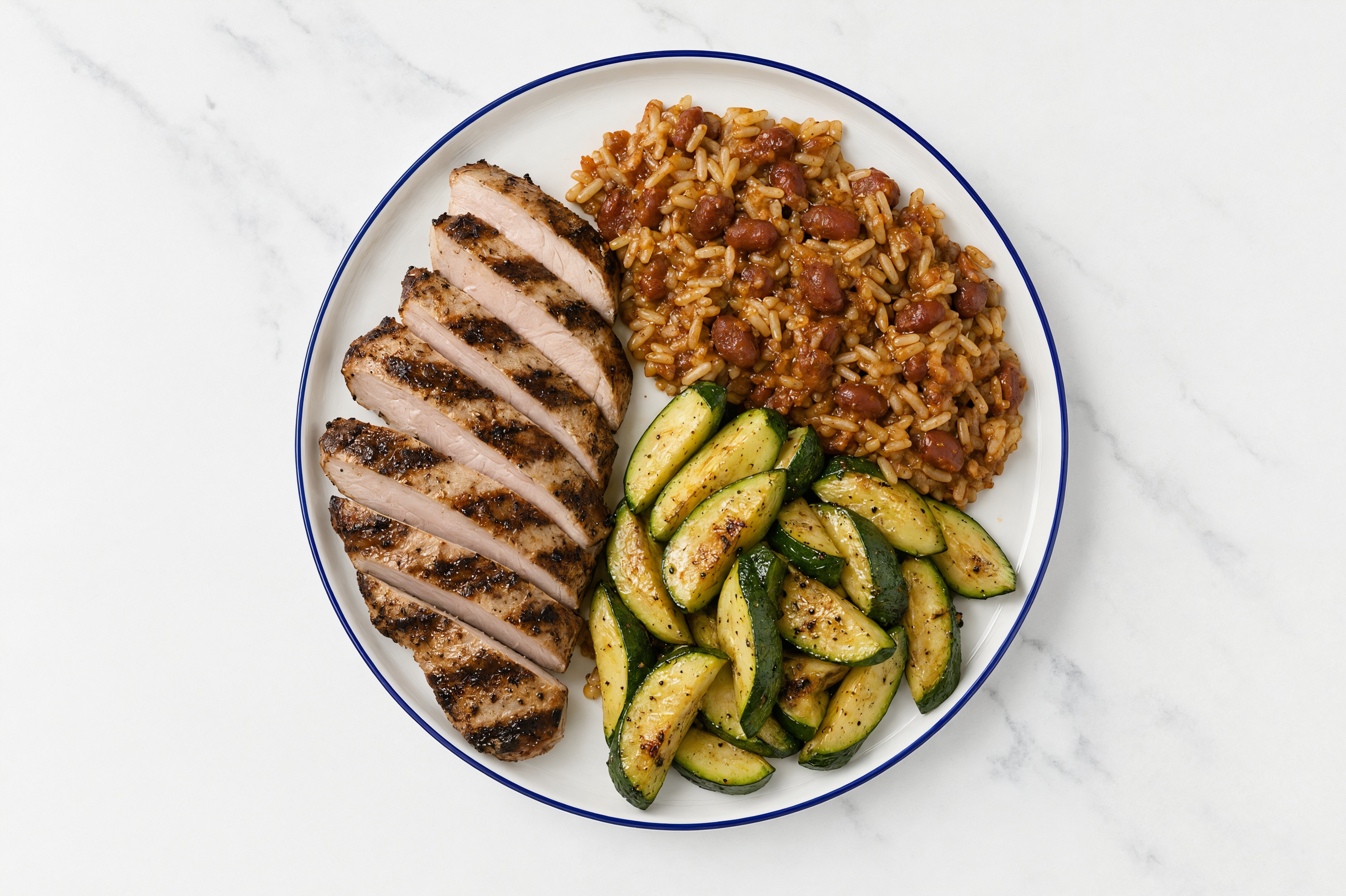 Herby Grilled Pork Chops with Red Beans + Seasoned Jasmine Rice