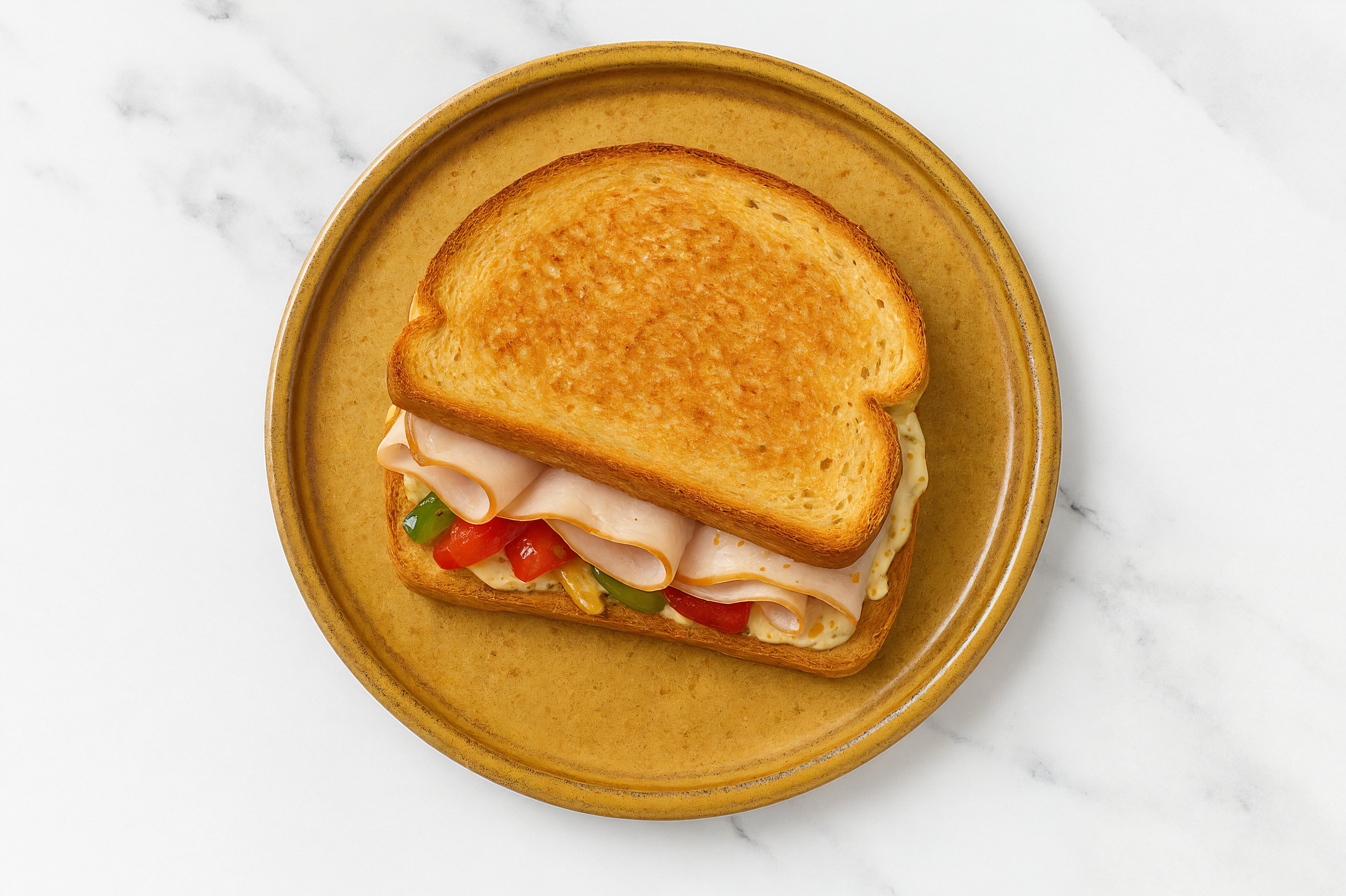Street Corn Roasted Turkey Sandwich with Peppers + Onion on Honey White Bread