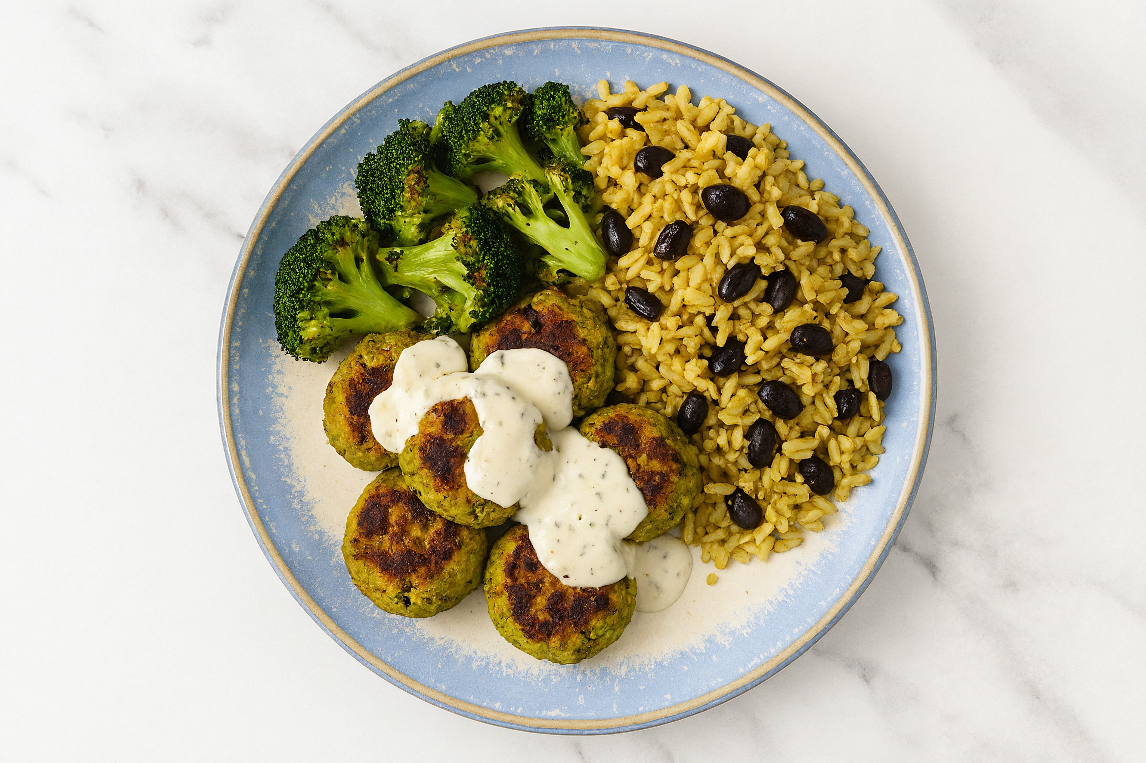  Extra Garlicky Falafel Rice with Beans Bowl with Broccoli Florets
