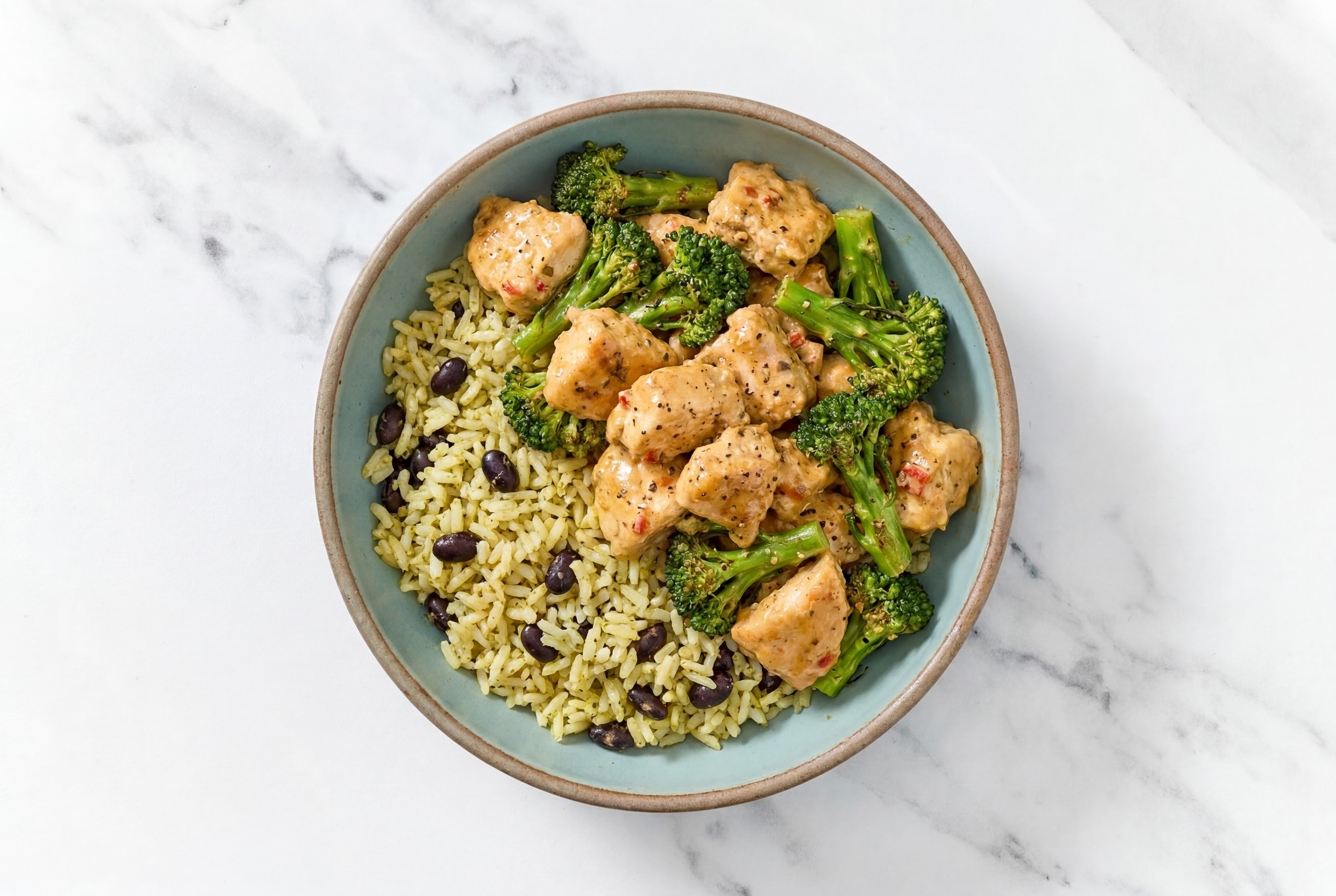 Lemongrass Chicken + Broccoli Rice with Beans Bowl