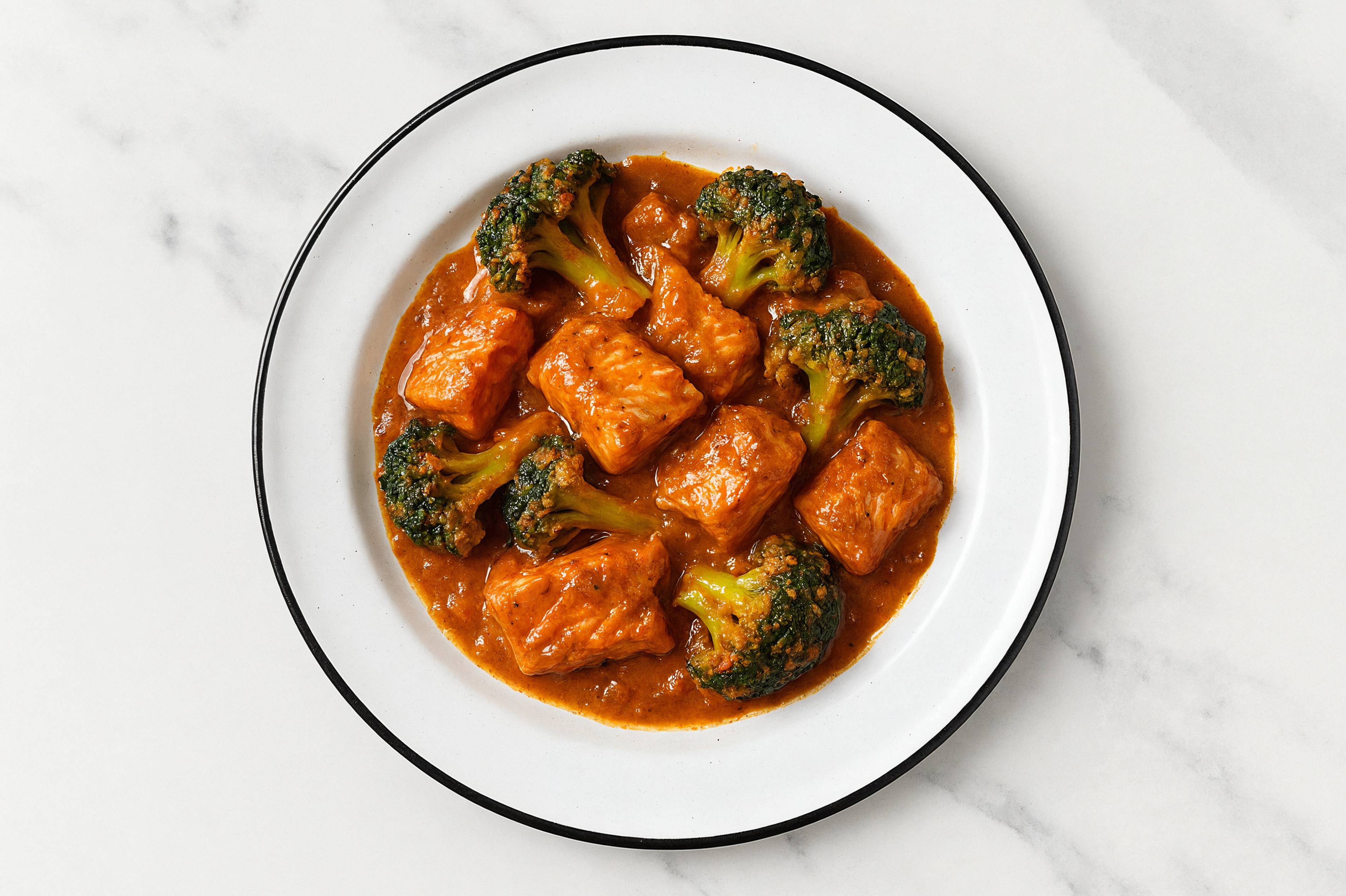 Salmon & Tikka Masala Stew with Broccoli Florets