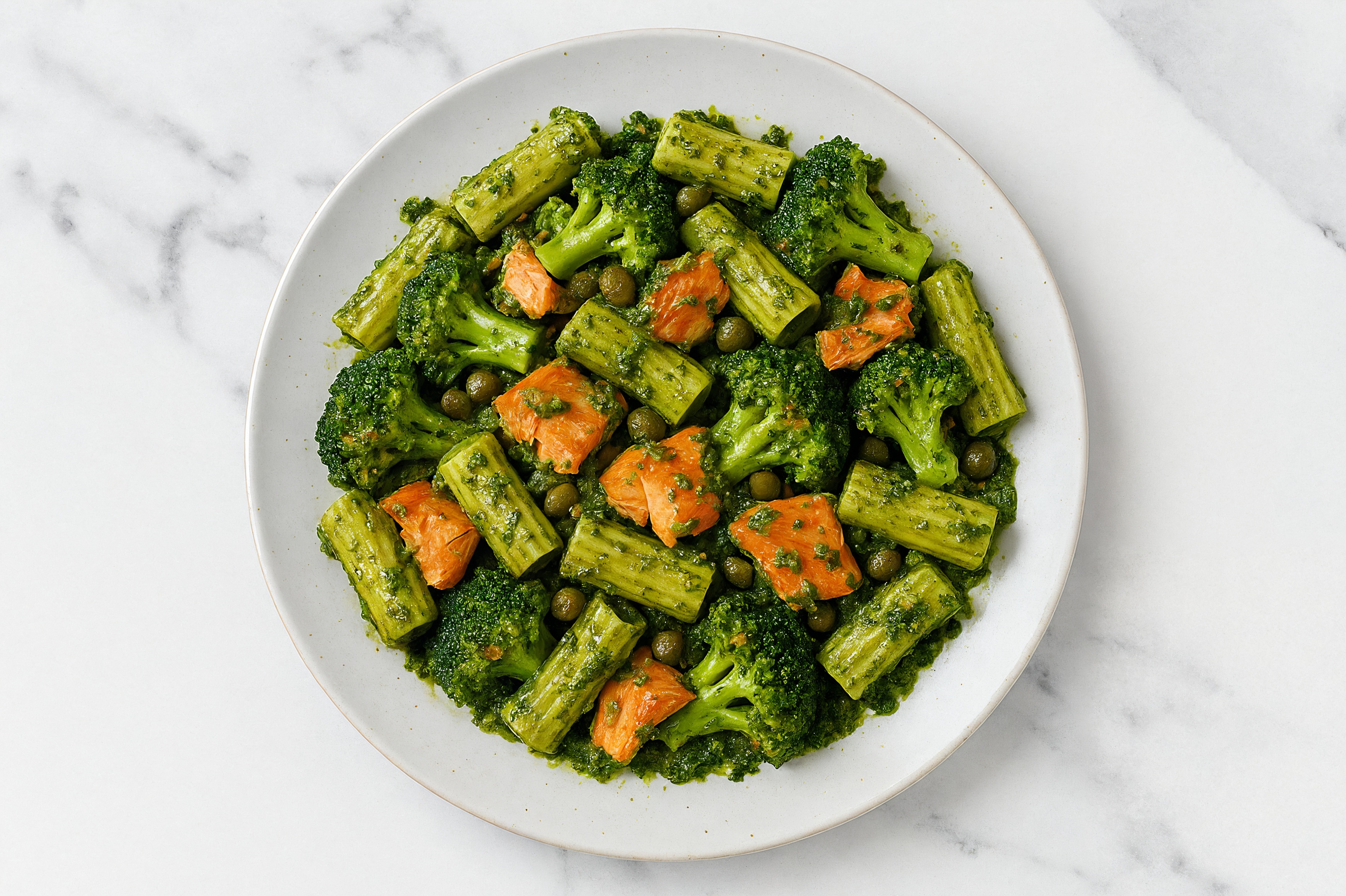 Super Green Sockeye Rigatoni with Broccoli + Foraged Capers