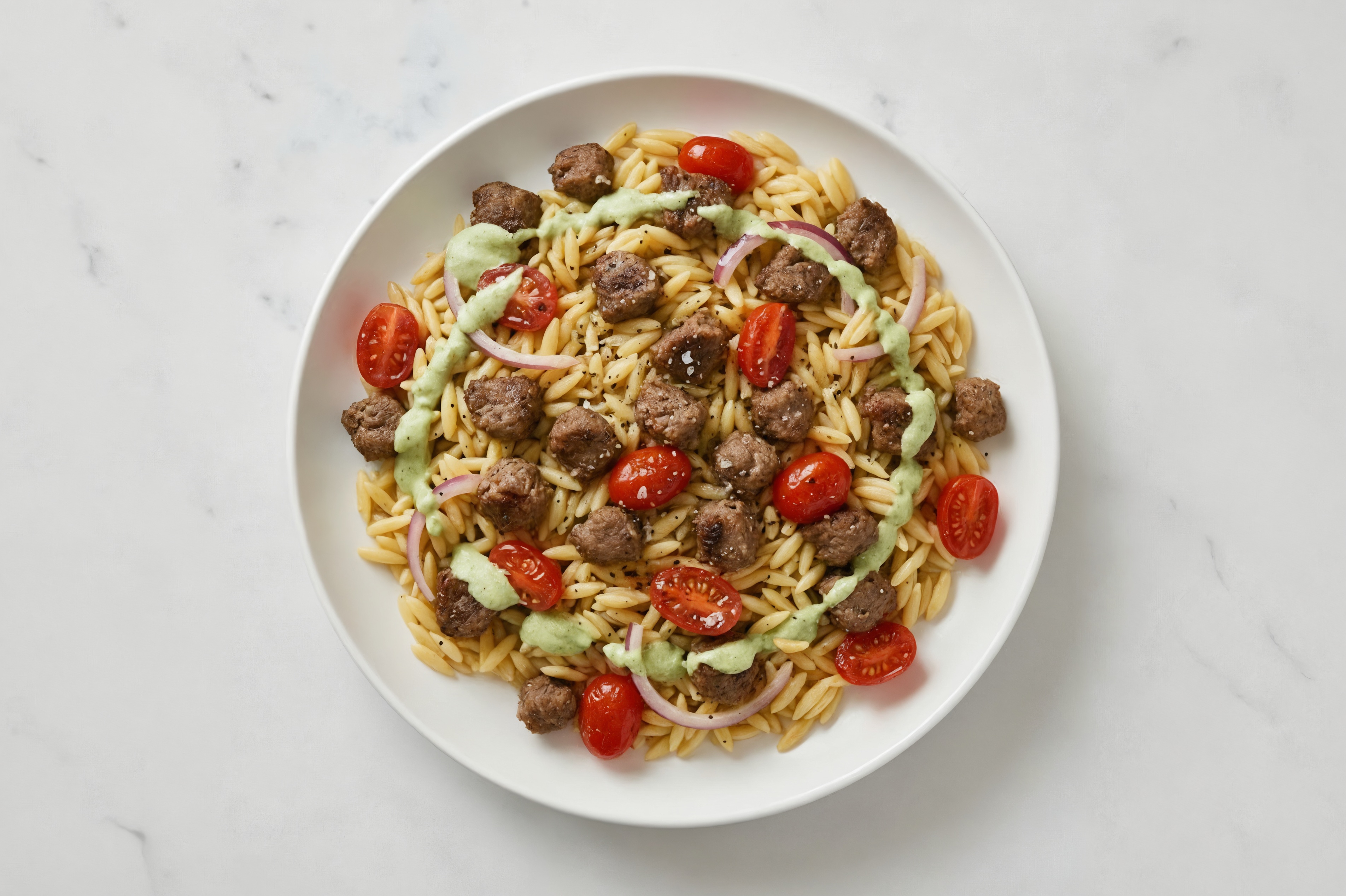 Honey Herb Beef + Green Goddess Orzo