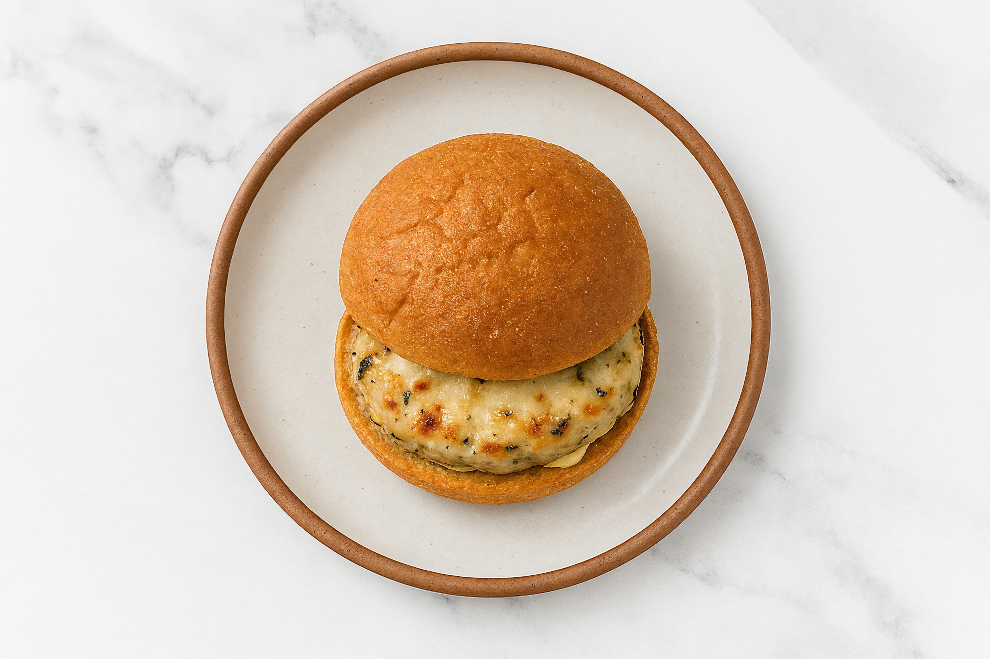 Garlic Chicken Burger on Gluten-Free Bun with Garlic Sauce & Pepper Jack