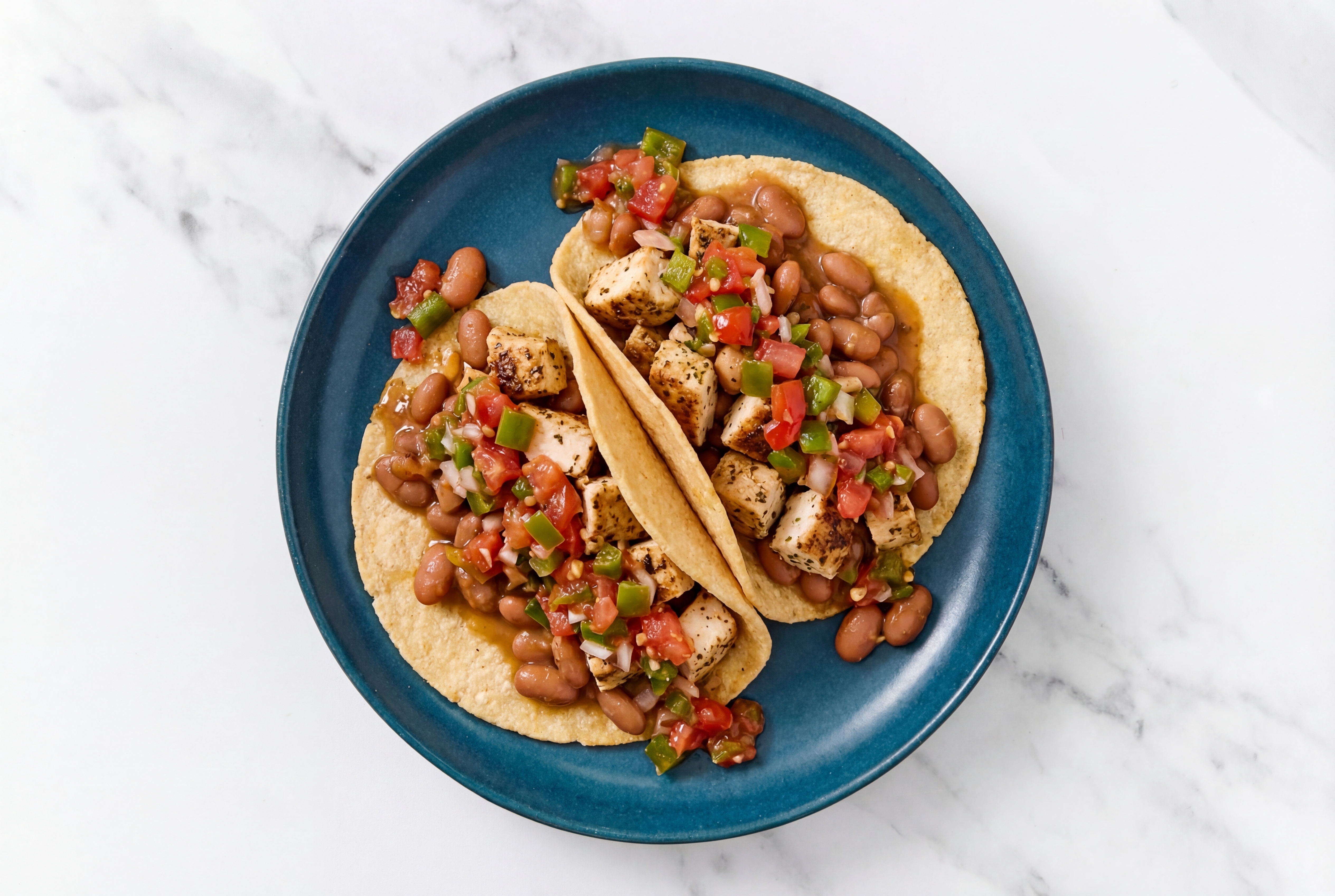 Garlic Chicken Tacos with Pico De Gallo & Pinto Beans
