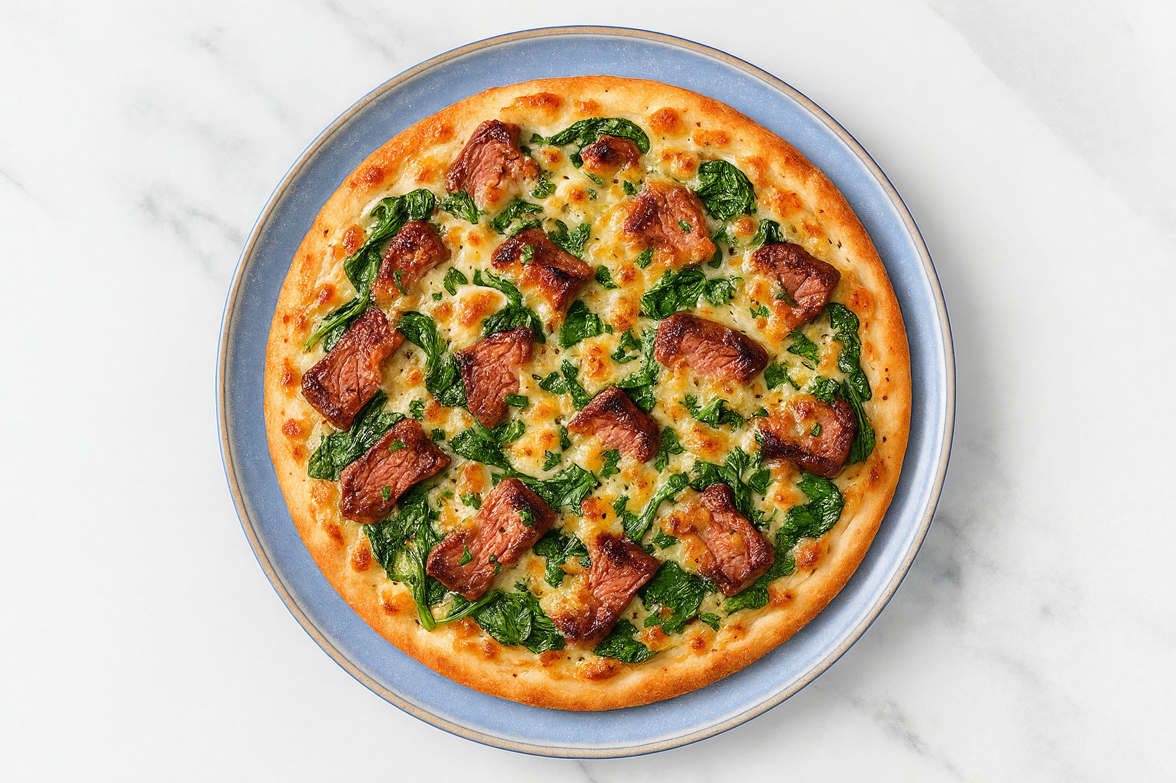Cheesy Sirloin + Spinach Gluten-Free Pizza with Parsley