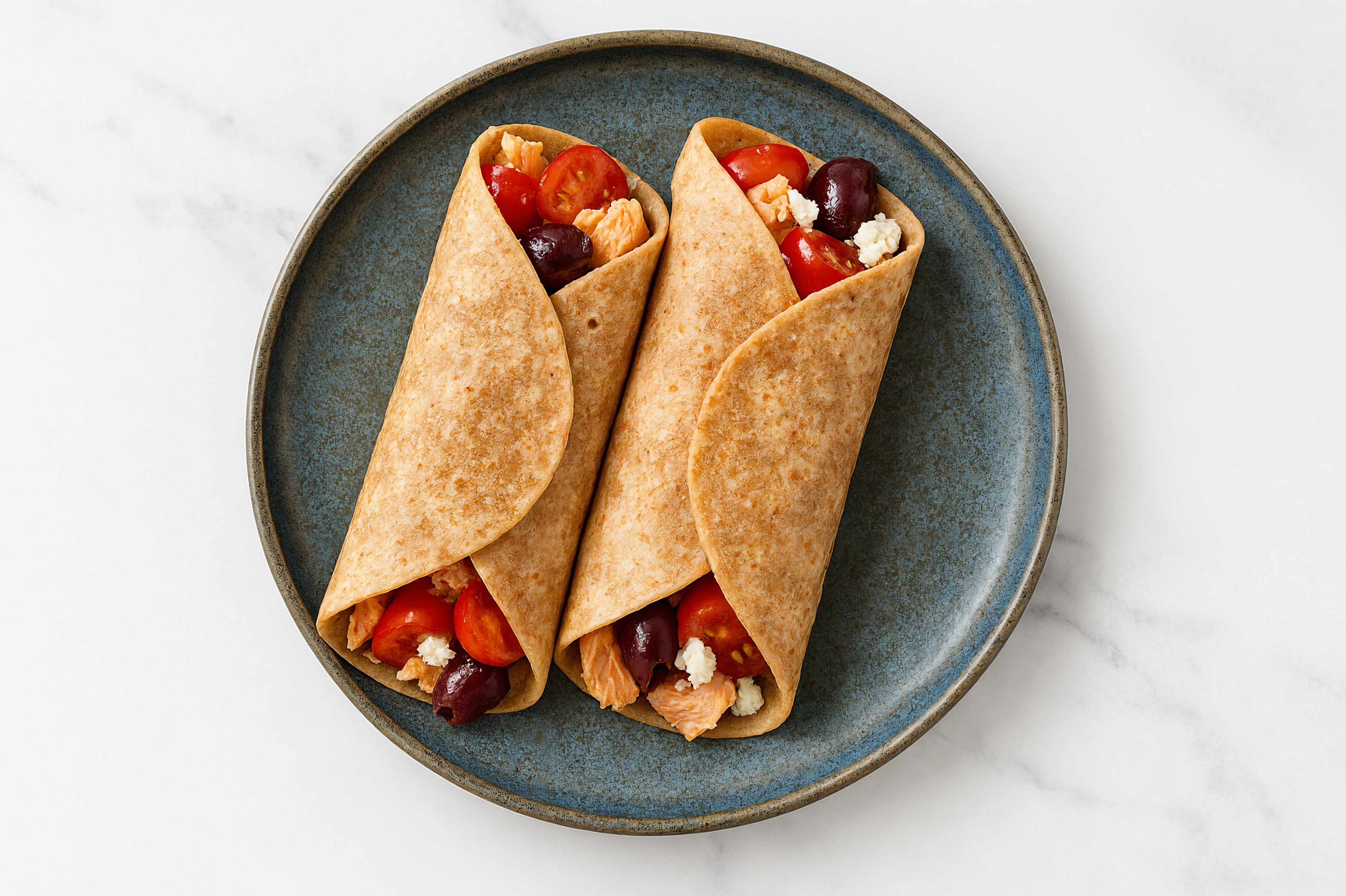 Greek Salad Grilled Salmon Wrap