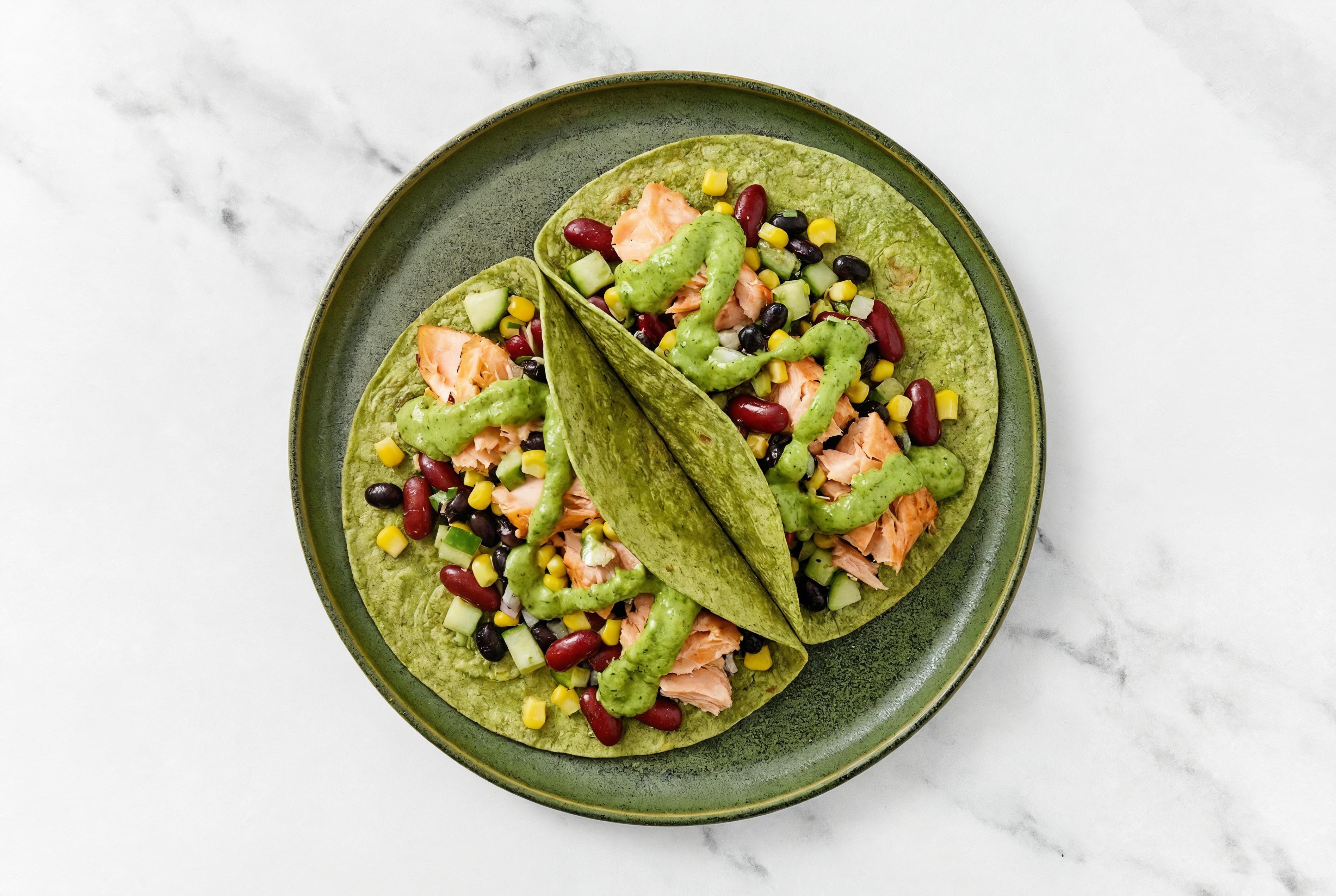 Classic Salmon Tacos with Spinach Tortilla