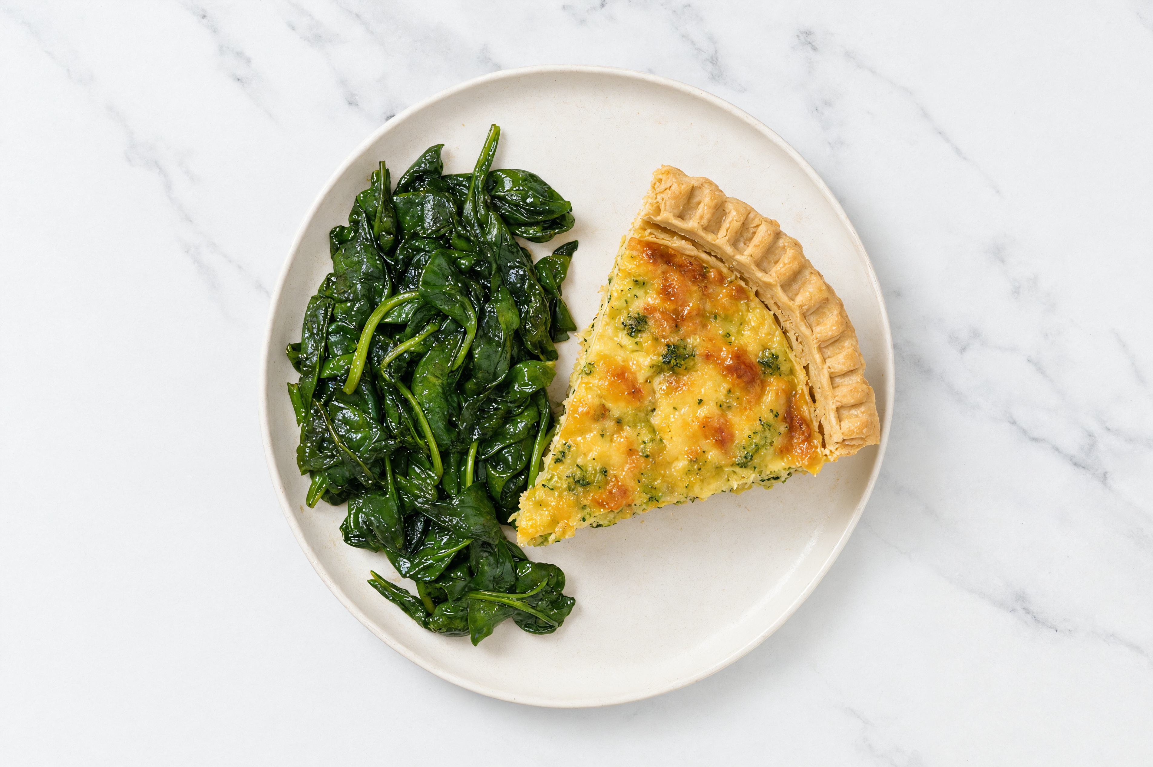 Broccoli & Cheddar Quiche with Baby Spinach