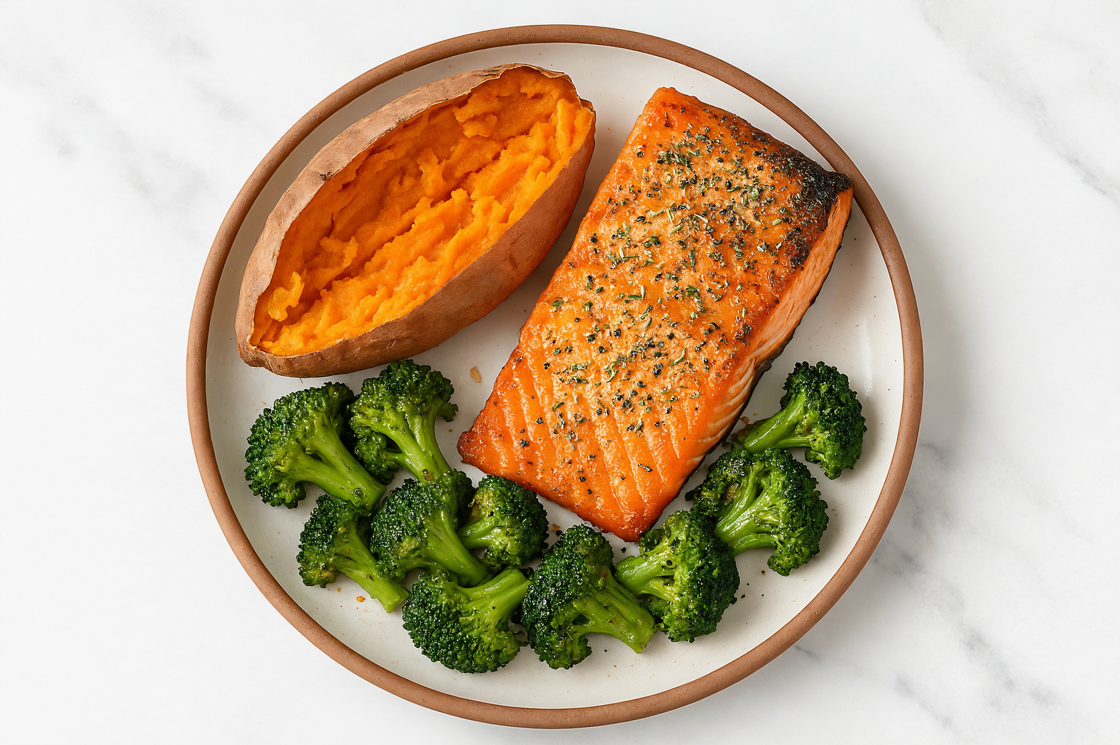 Herby Ranch Seasoned Sockeye with Sweet Potato + Broccoli