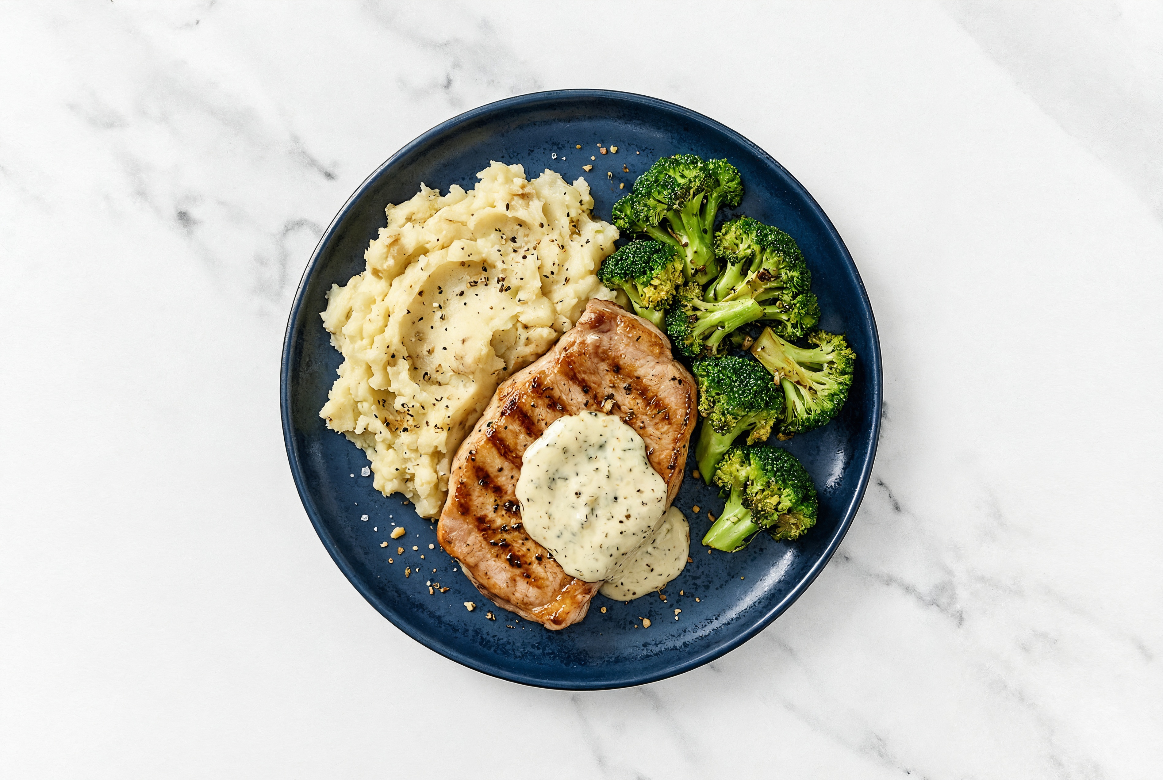 Balsamic Boneless Center Cut Pork Chops Loin with Organic Broccoli + Dill Pickle Garlic