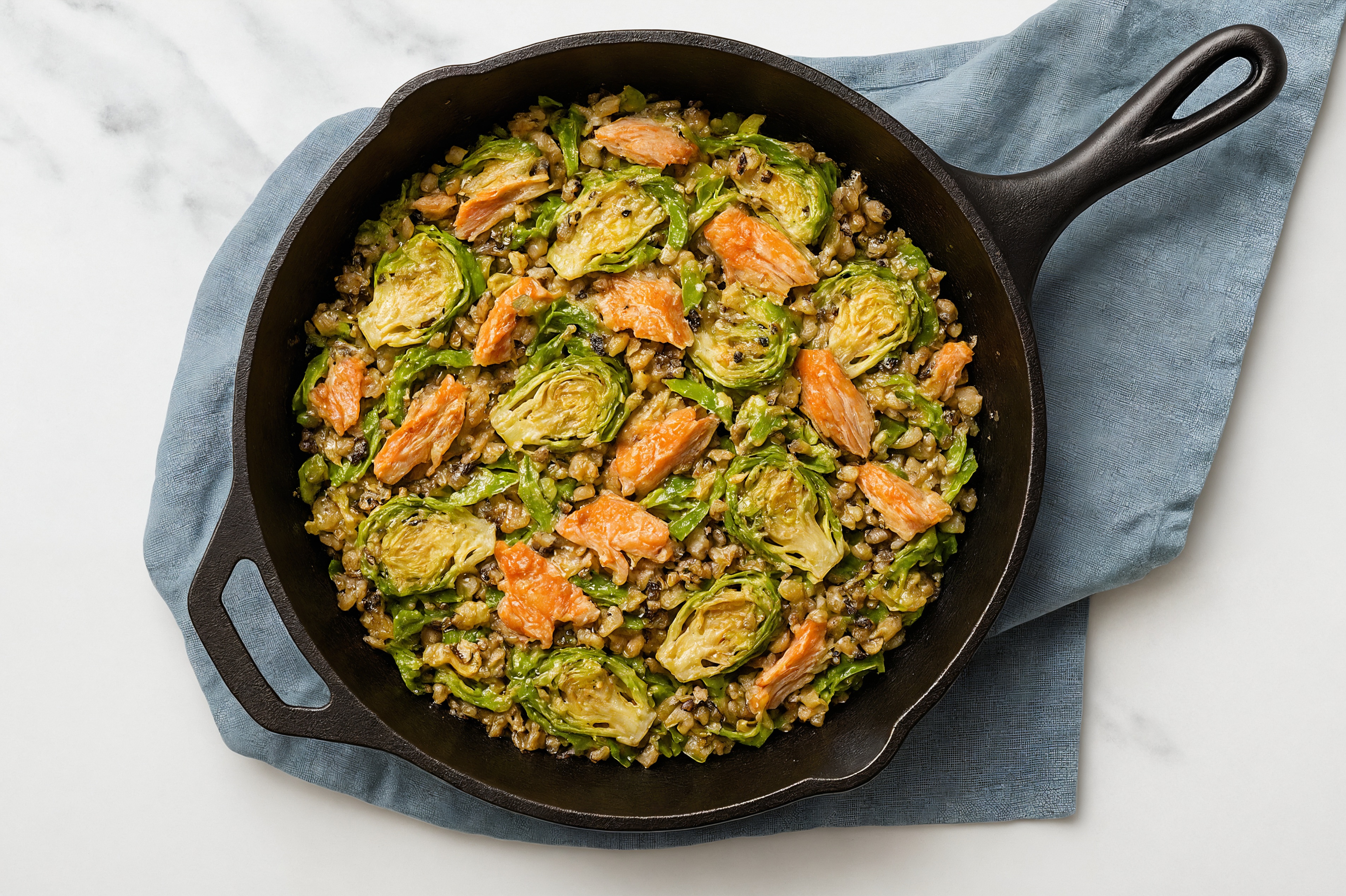 Creamy Parm Salmon + Brussels 7-Grain Stir-Fry