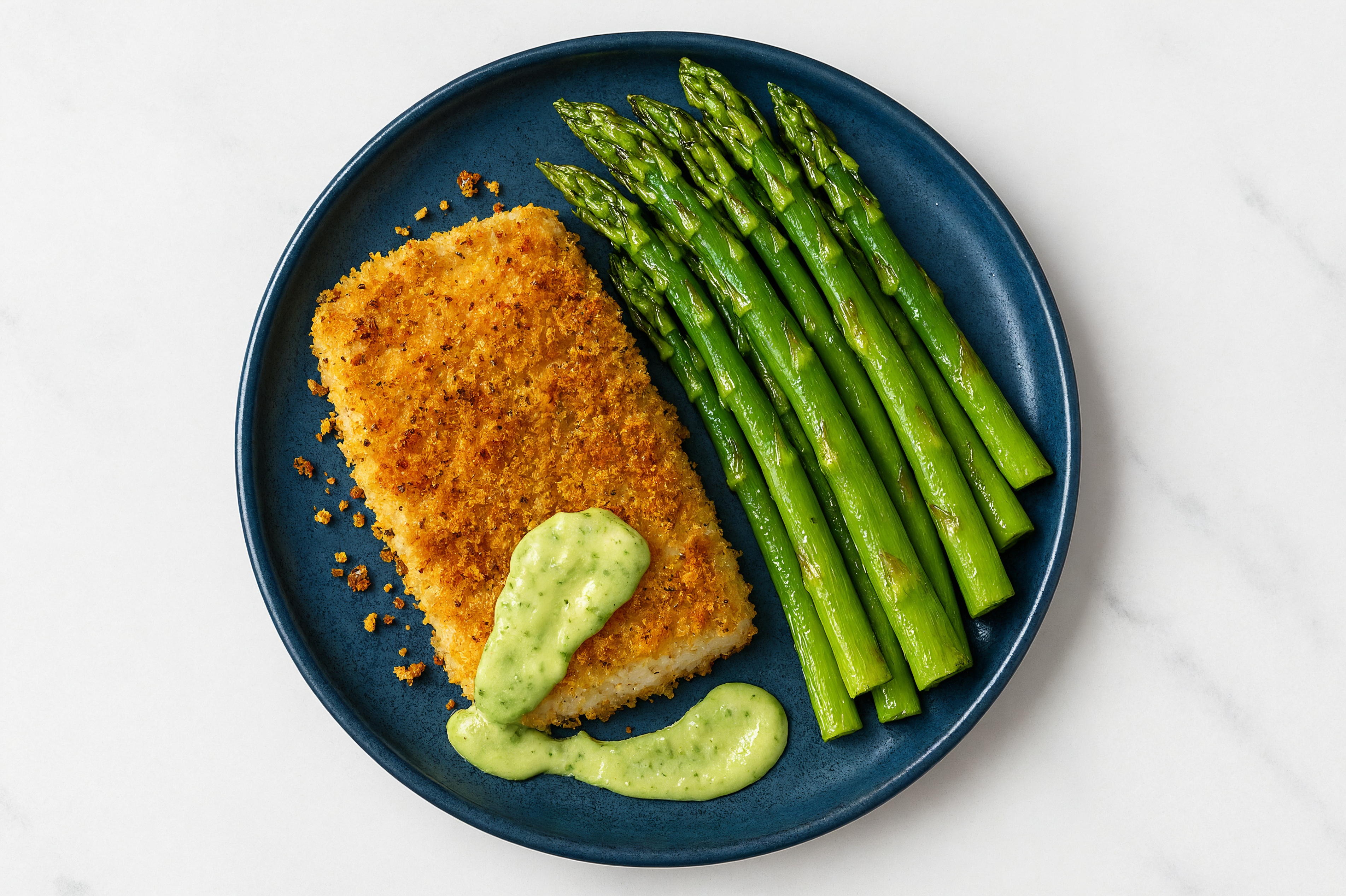Crispy Baked Basil Halibut + Asparagus