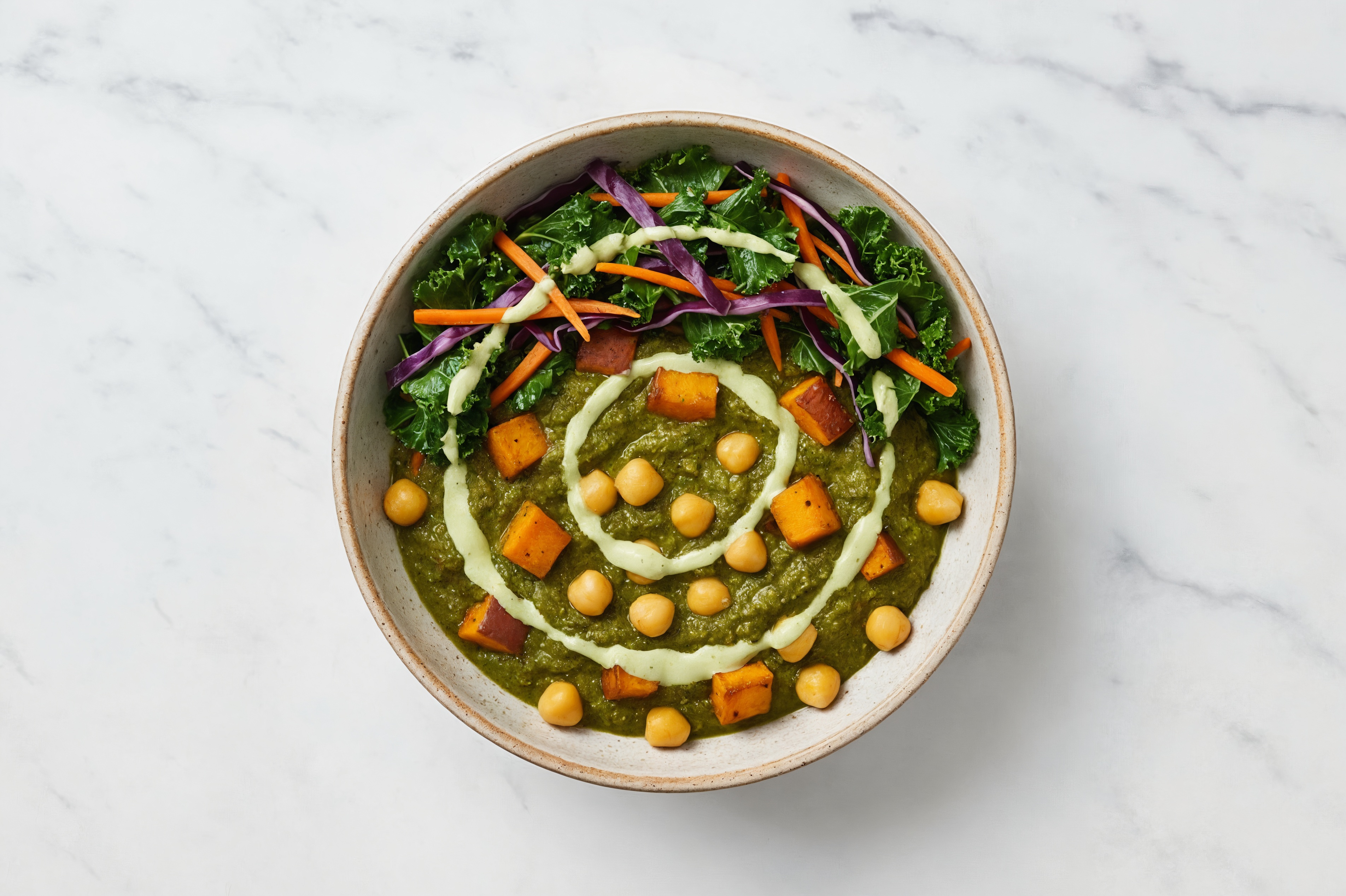 Japanese Sweet Potato Chickpea Saag + Jalapeño Rainbow Veggies