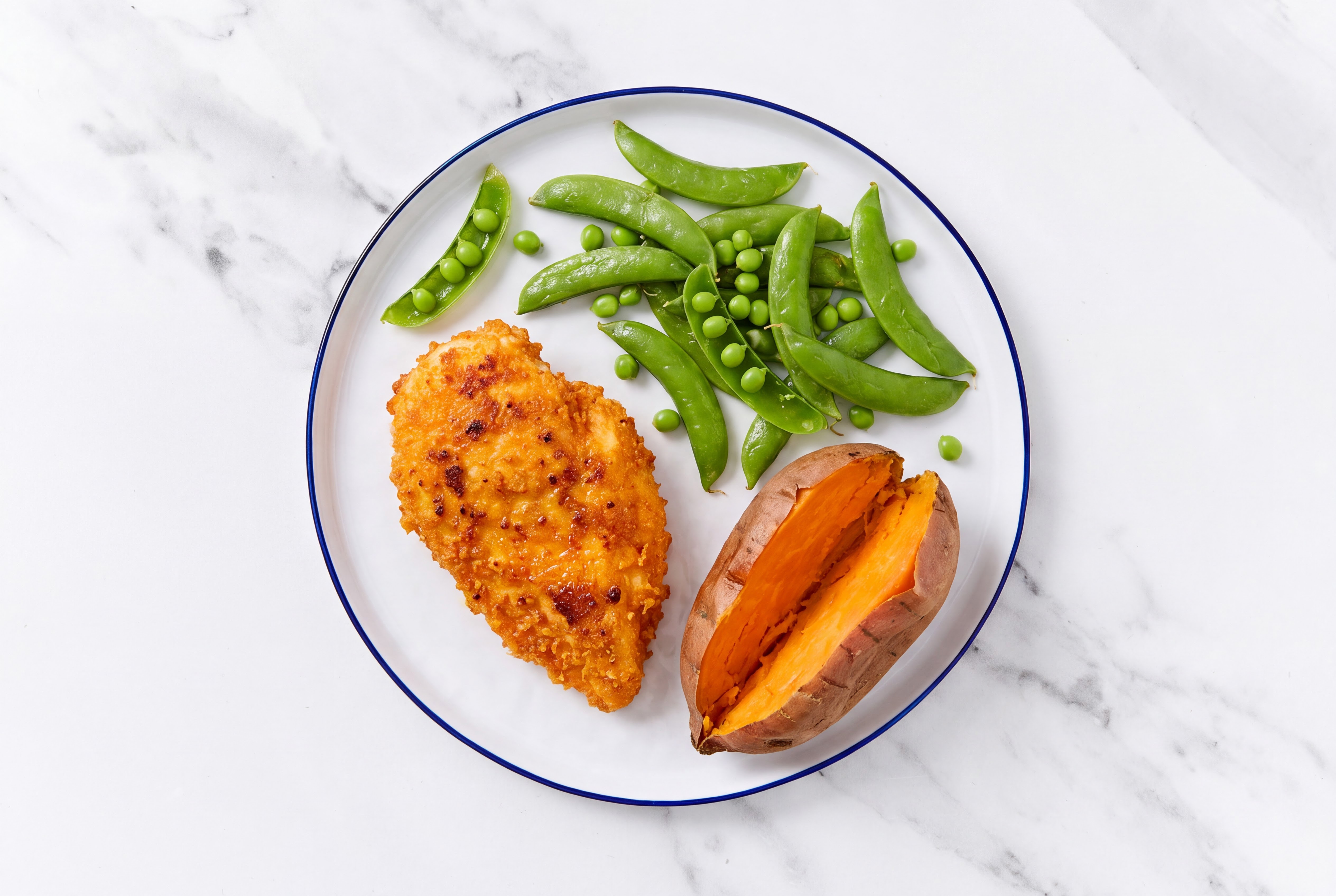 Hot Honey Breaded Chicken Cutlet with Snap Peas & Sweet Potato