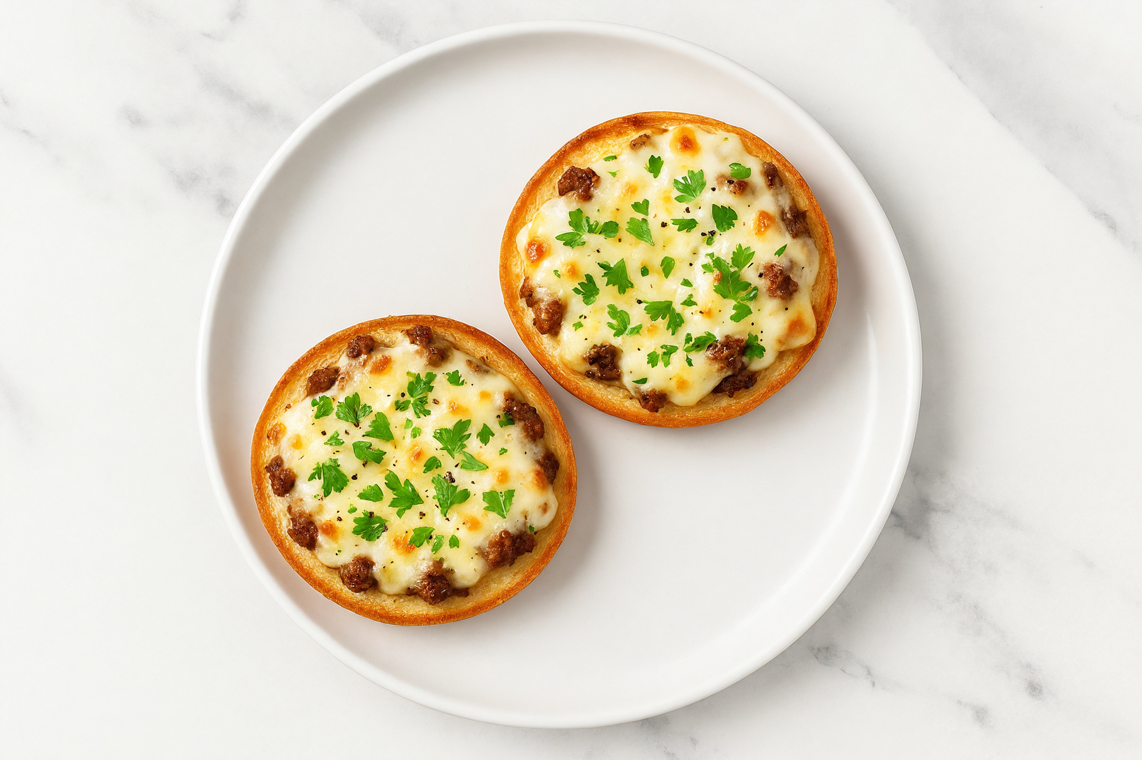 Cheesy Ground Beef Pizza Gluten-Free Plain Bagels with Parsley