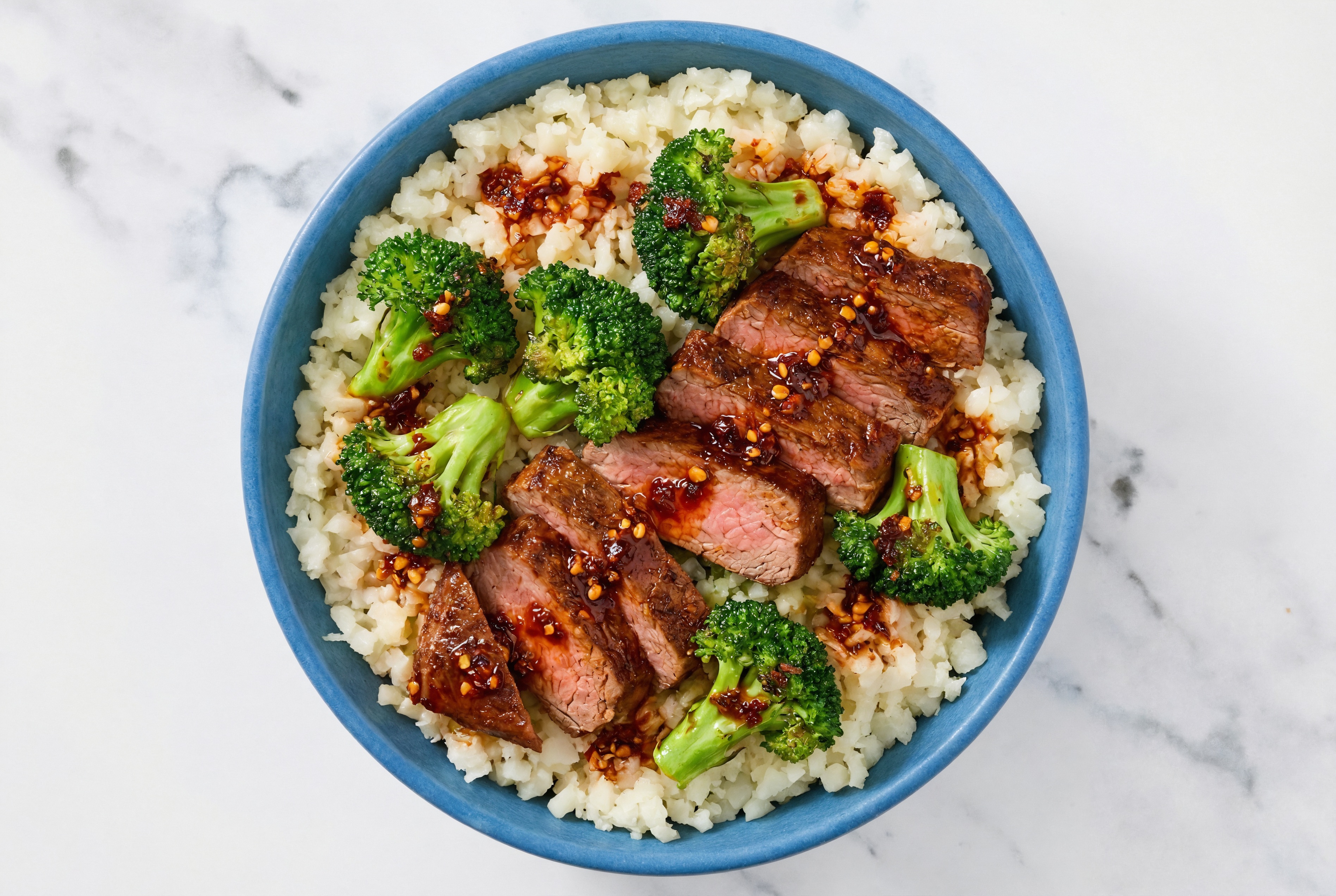 Chili Crisp Adobo Marinated Flank Steak Rice Bowl