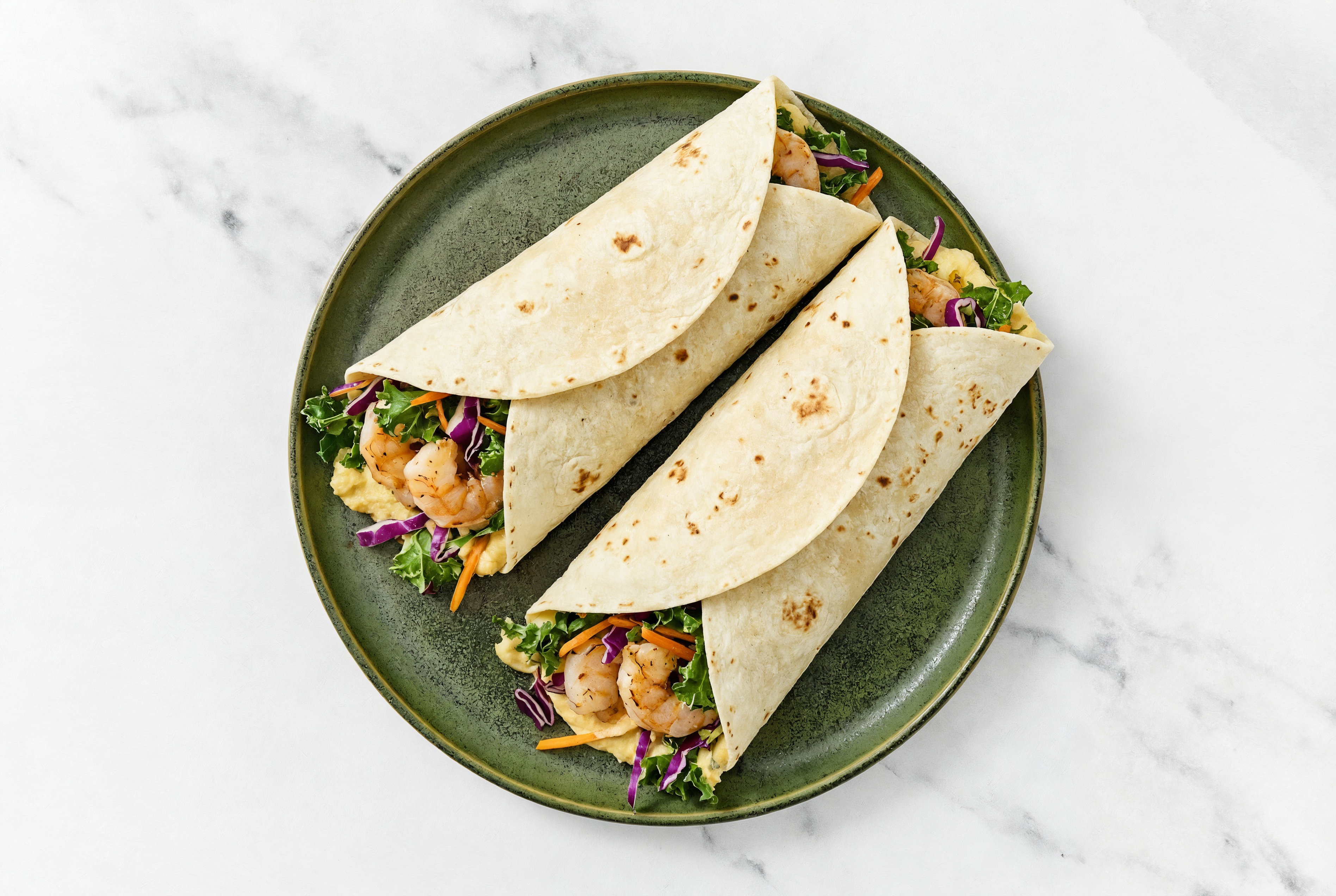 Jumbo Shrimp +  Rainbow Veggie Wrap with Olive Oil Sea Salt Hummus