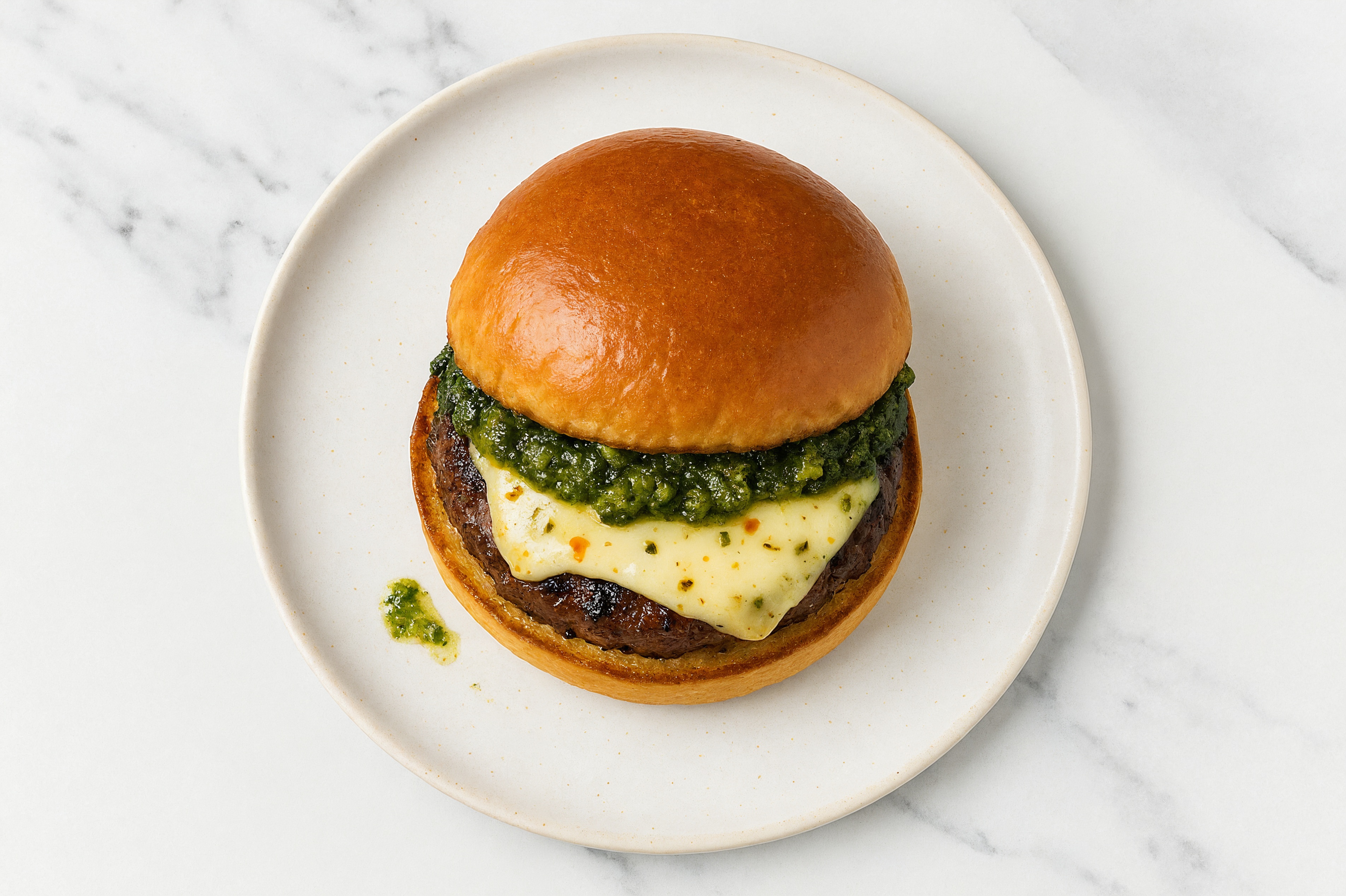 Bison Burger on Brioche with Spinach Pesto & Pepper Jack