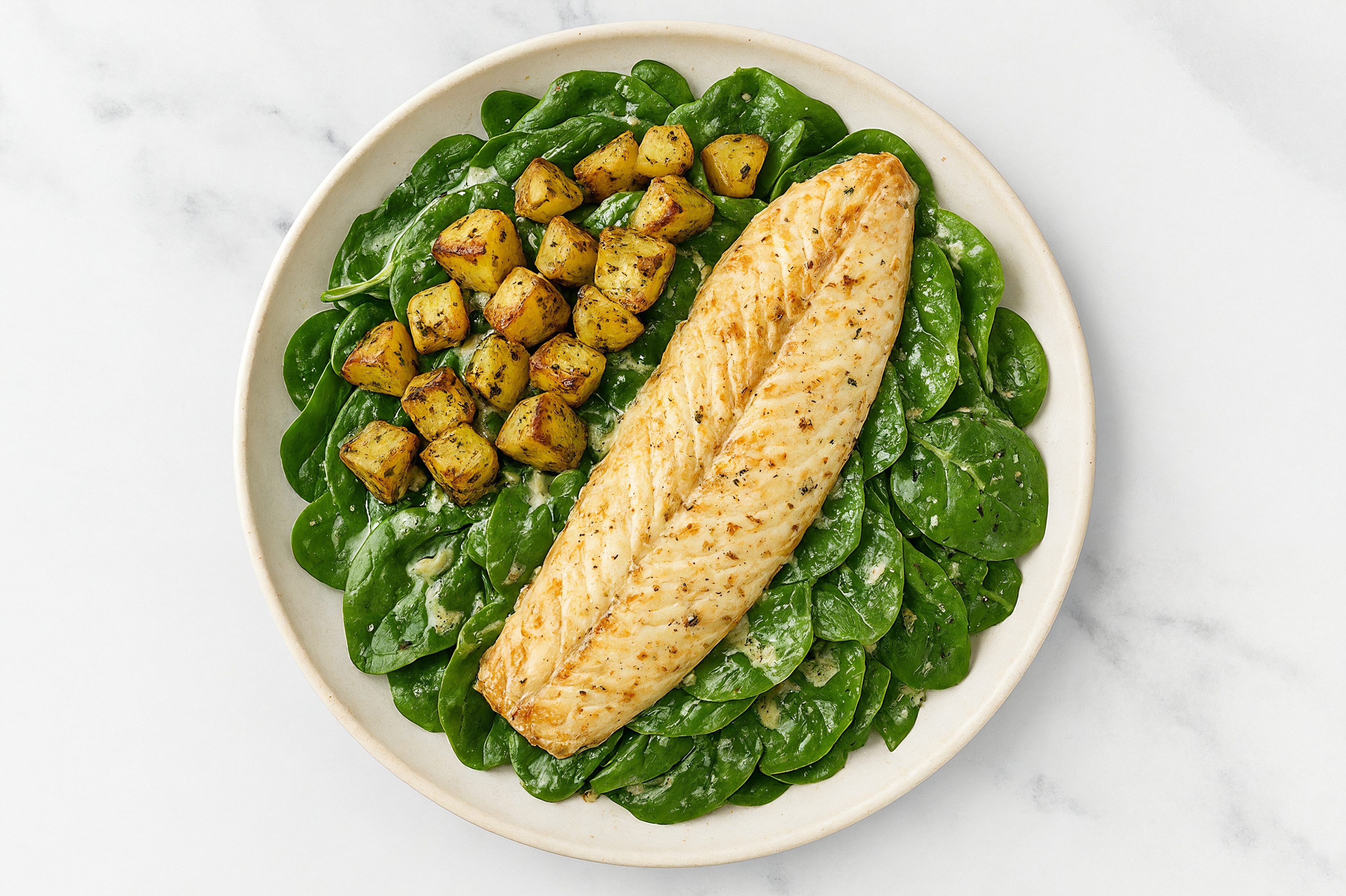 Caesar Trout Organic Spinach Salad + Potatoes