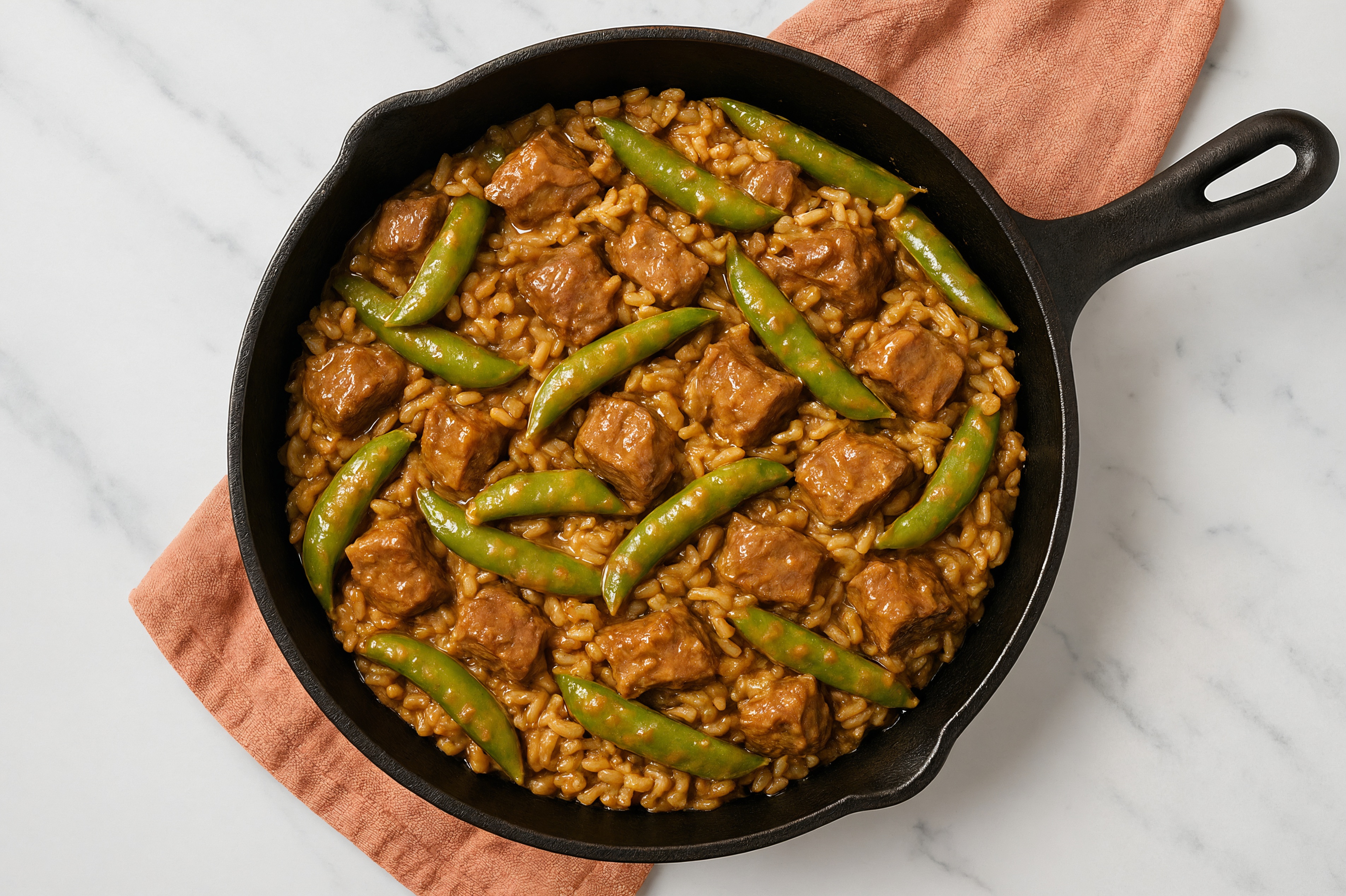 Thai Peanut Pea Snap + Bison Stir-Fry with Brown Rice