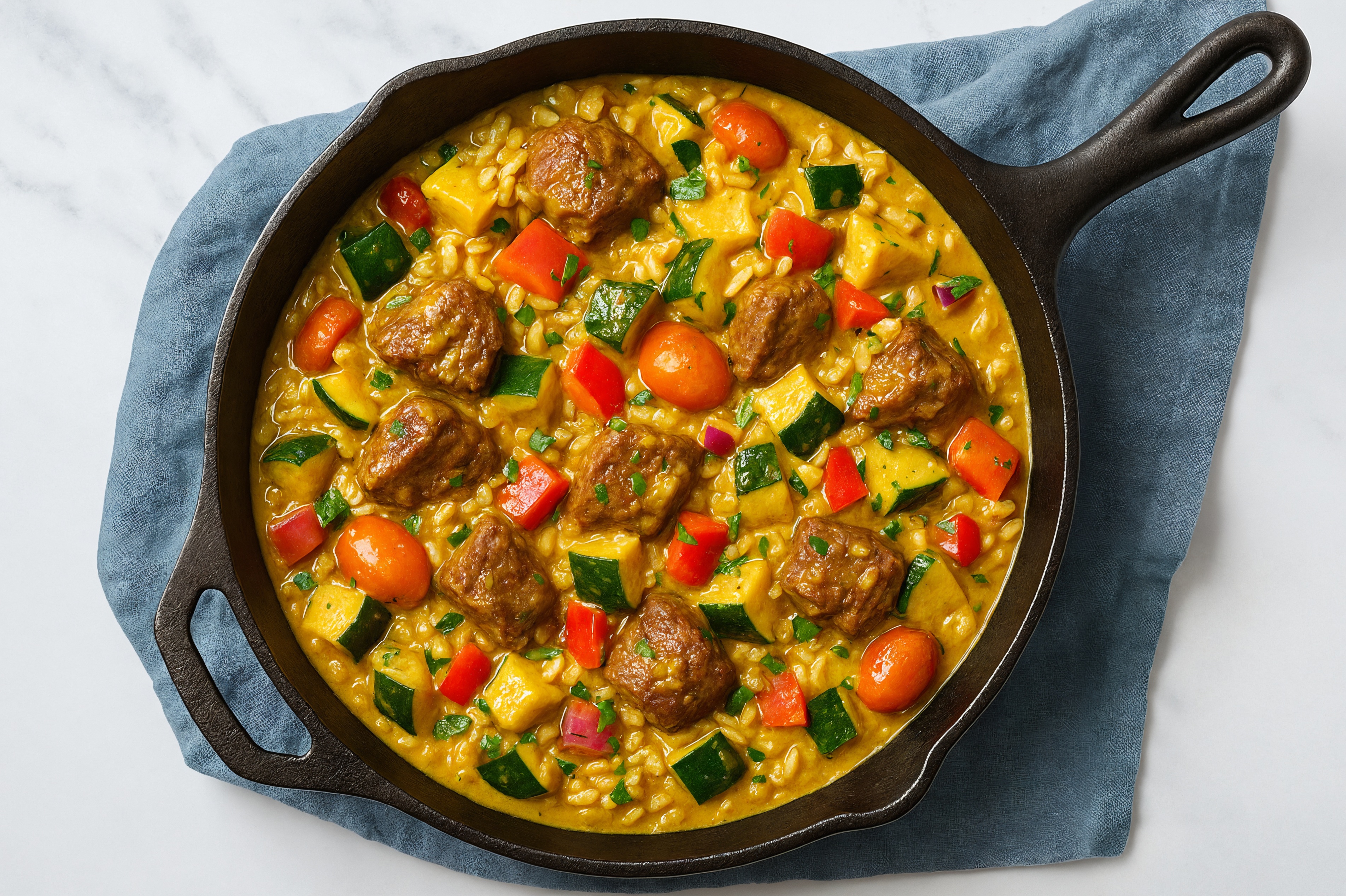 Curry Squash + Lamb Stir-Fry with Long Grain White Rice
