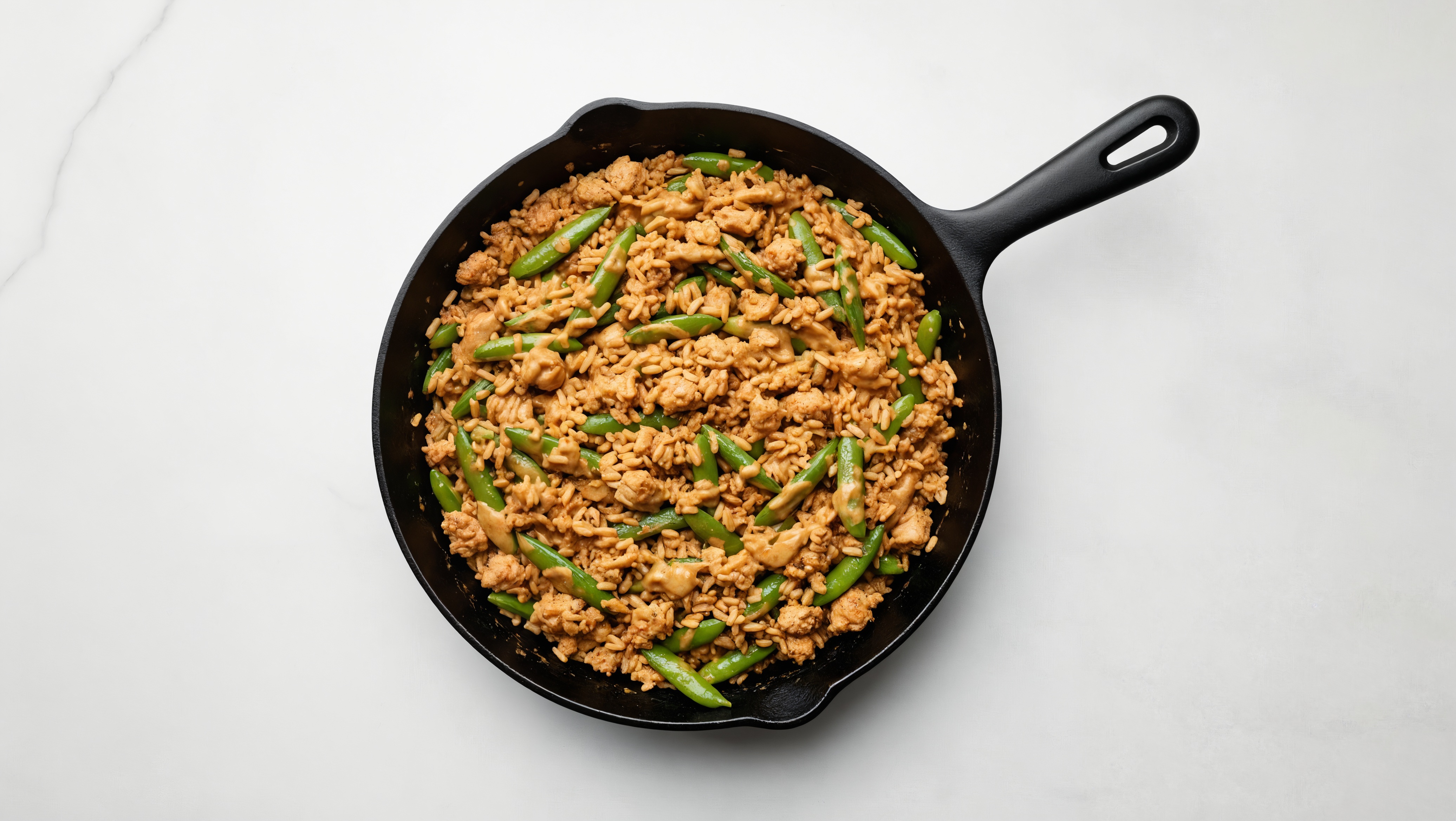Thai Peanut Pea Snap + Ground Turkey Stir-Fry with Brown Rice