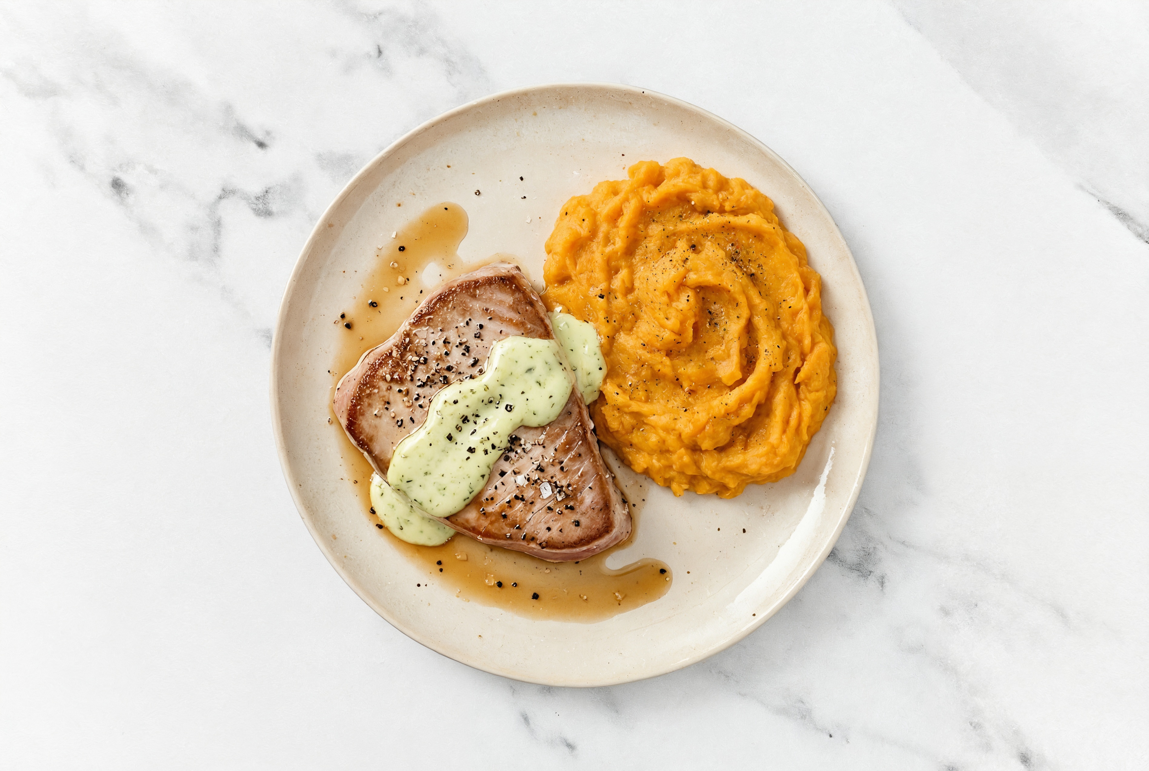 Jalapeño Tuna Steaks with Mashed Sweet Potatoes