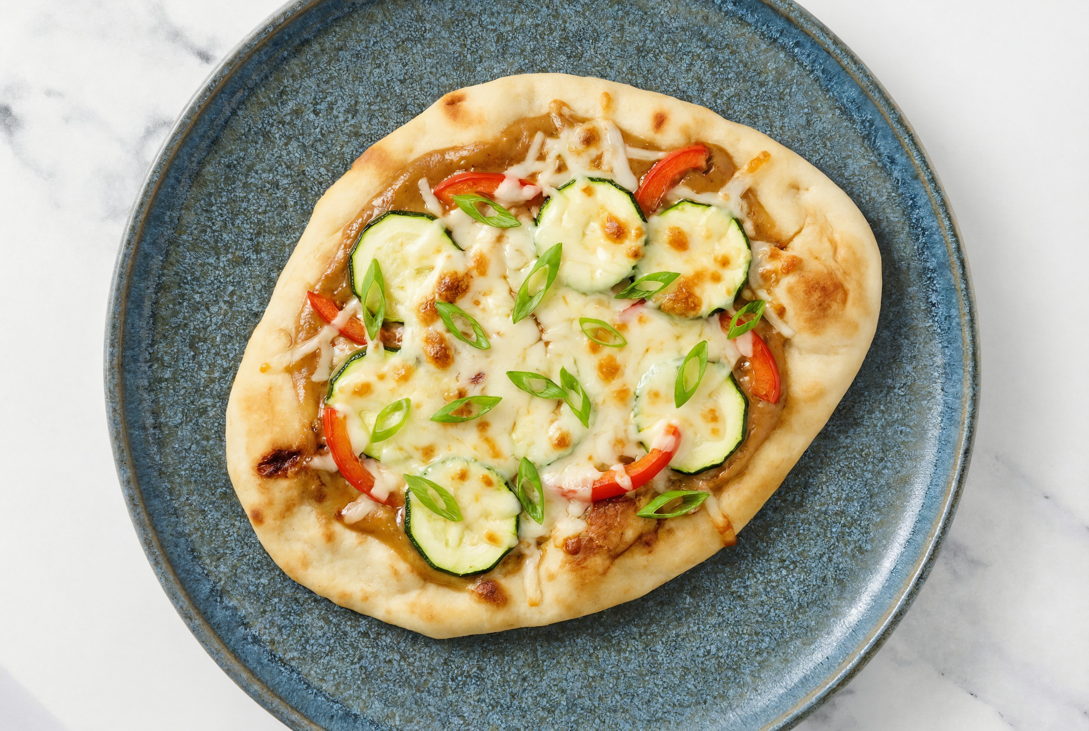 Thai Peanut Veggie Pizza with Mozzarella with Red Bell Pepper